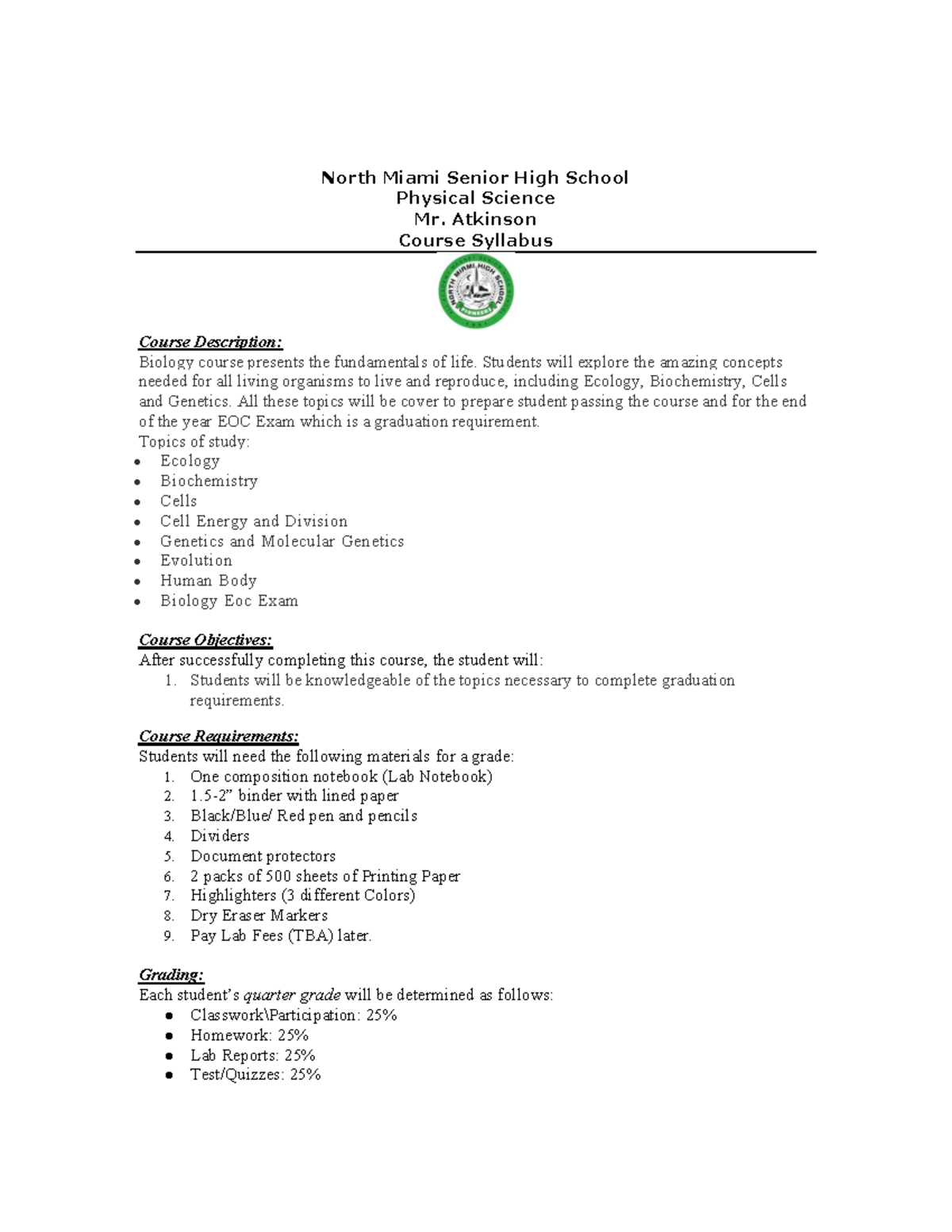 Open biology syllabus noya 2023 2024 north miami senior high school
