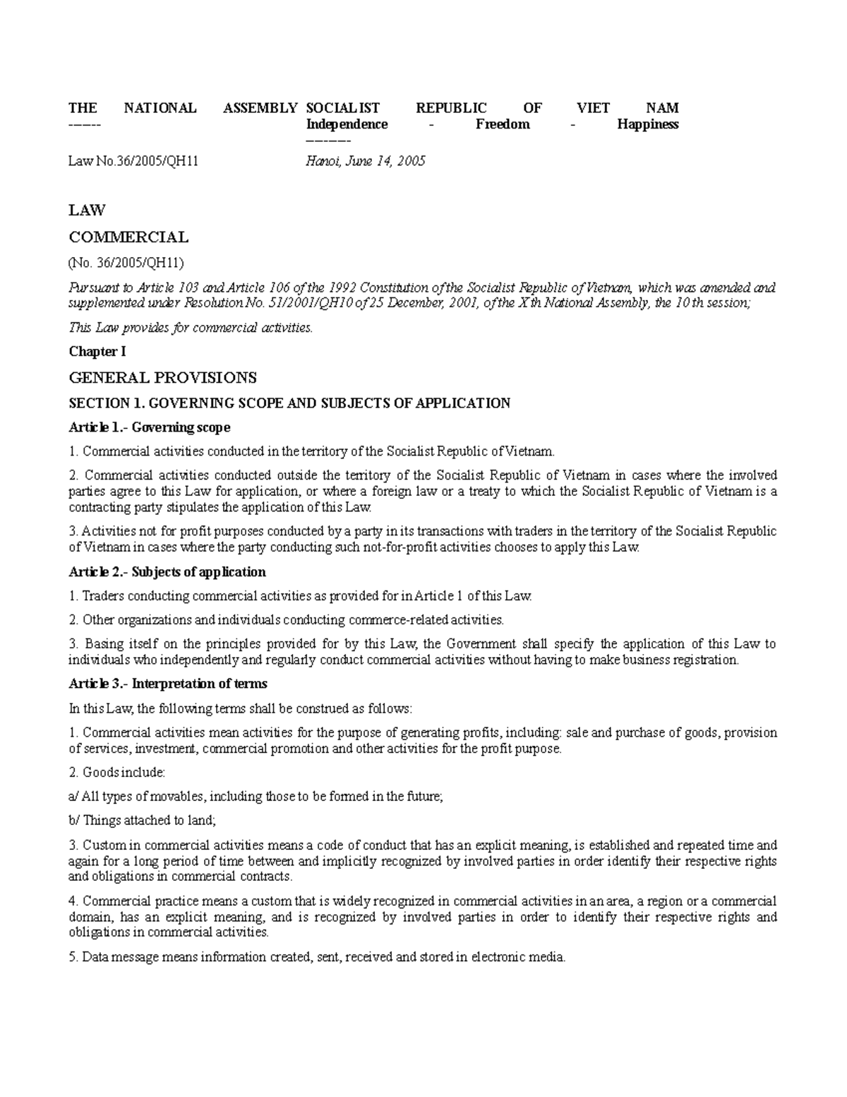 Commercial-Law-2005 - Commercial-Law-2005 - THE NATIONAL ASSEMBLY ...