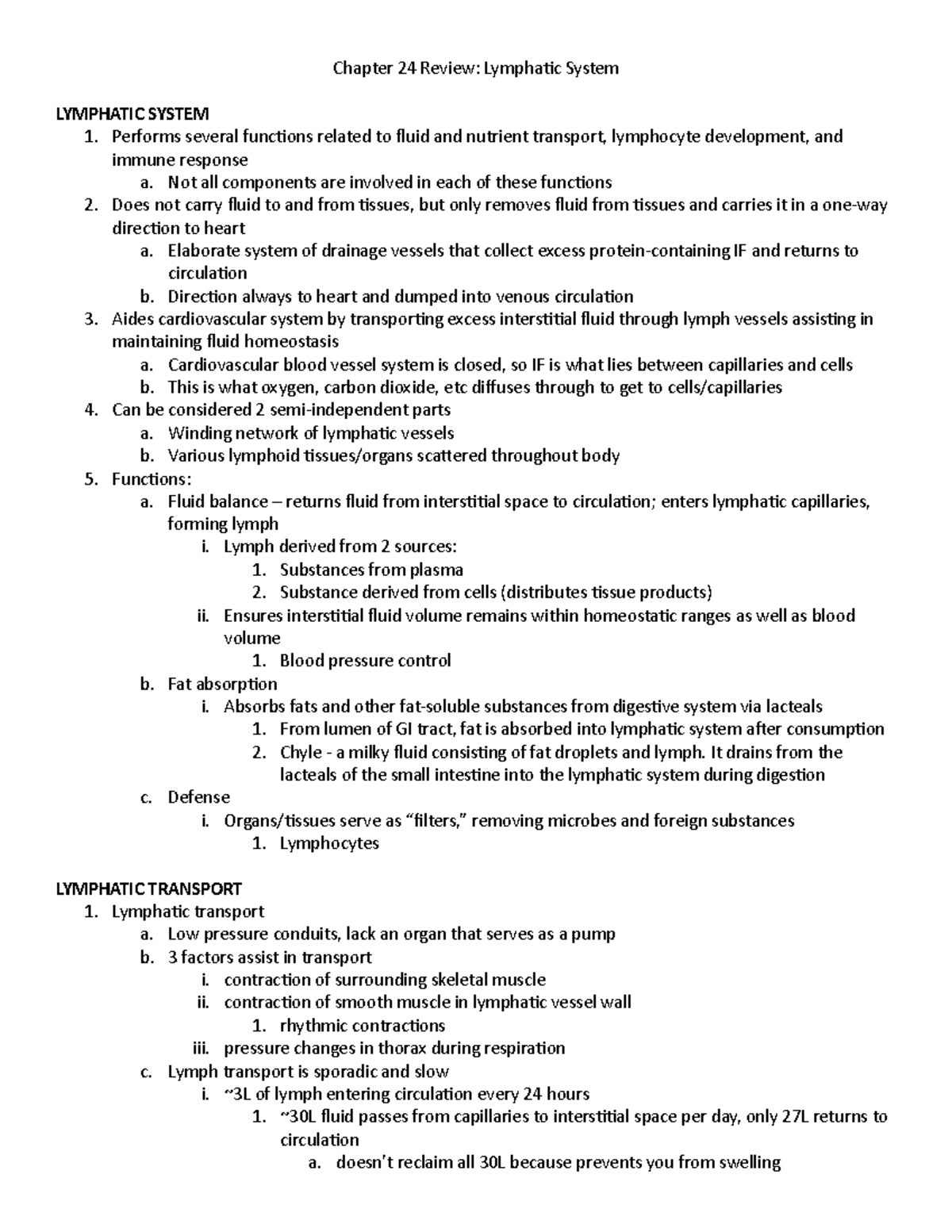 Chapter 24 Review - Chapter 24 Review: Lymphatic System LYMPHATIC ...