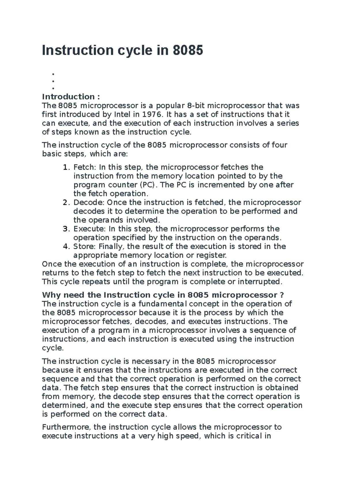 Instruction cycle in 8085 instruction cycle in 8085 introduction