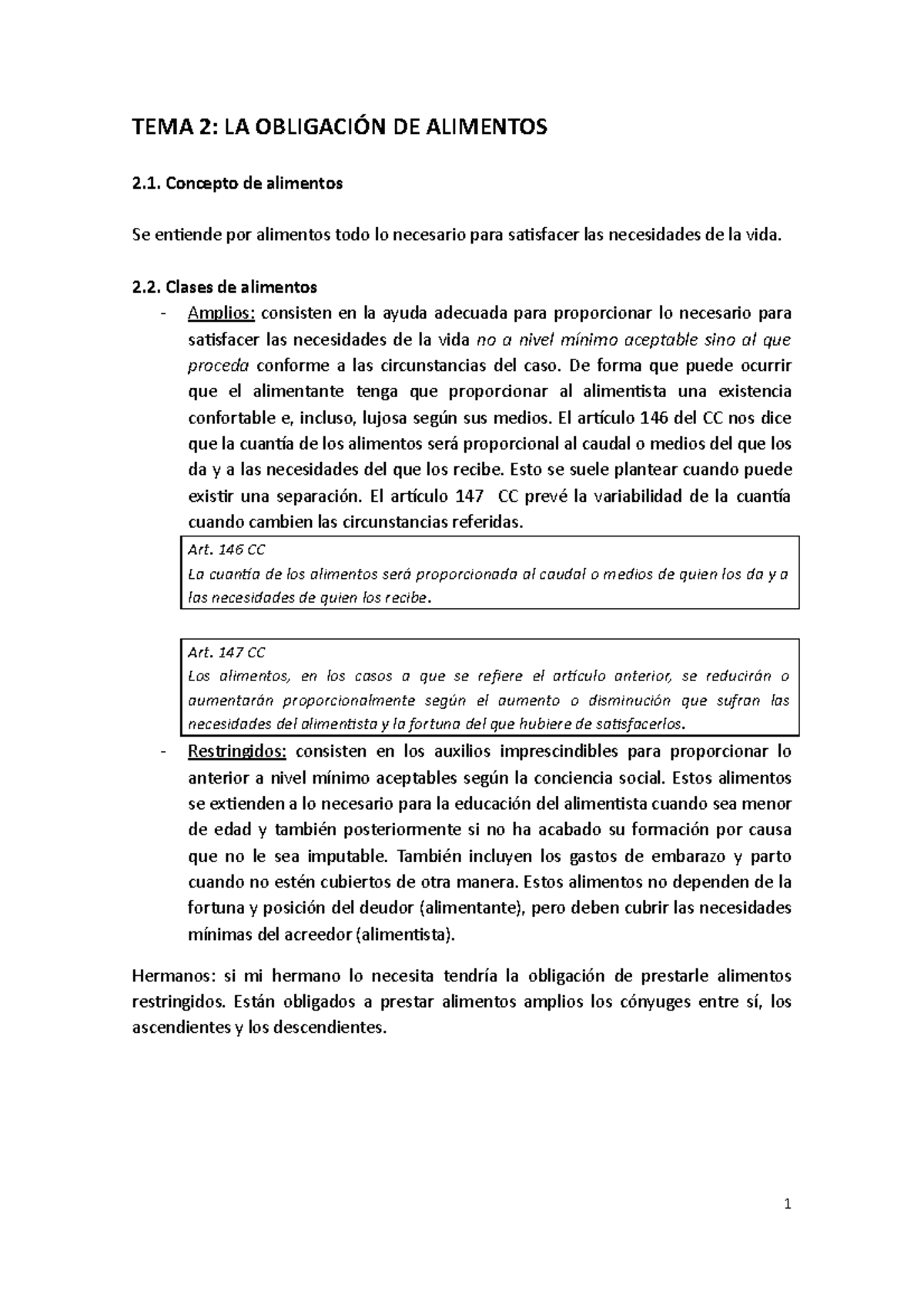 TEMA 2 Completo De Derecho Civil V - TEMA 2: LA OBLIGACIÓN DE ALIMENTOS ...