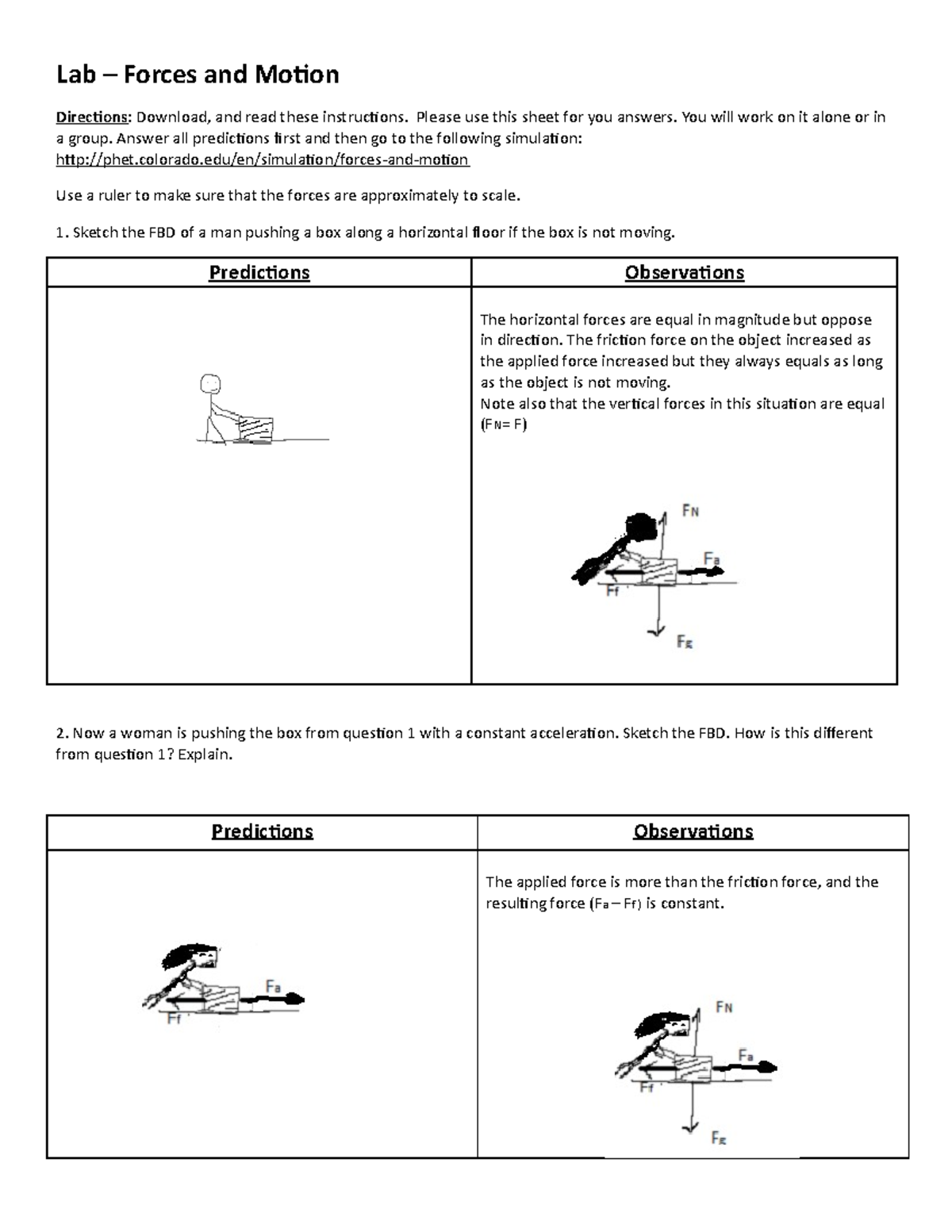 Lab Forces Motion 1 - lab - Lab – Forces and Motion Directions ...