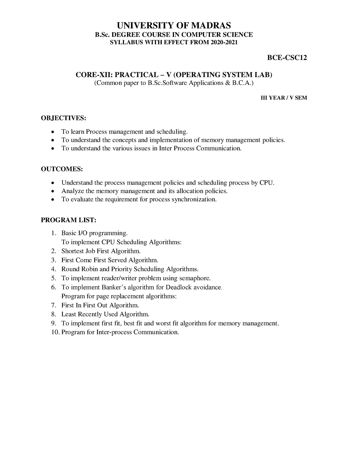 Os Lab - NOTES - UNIVERSITY OF MADRAS B. DEGREE COURSE IN COMPUTER ...