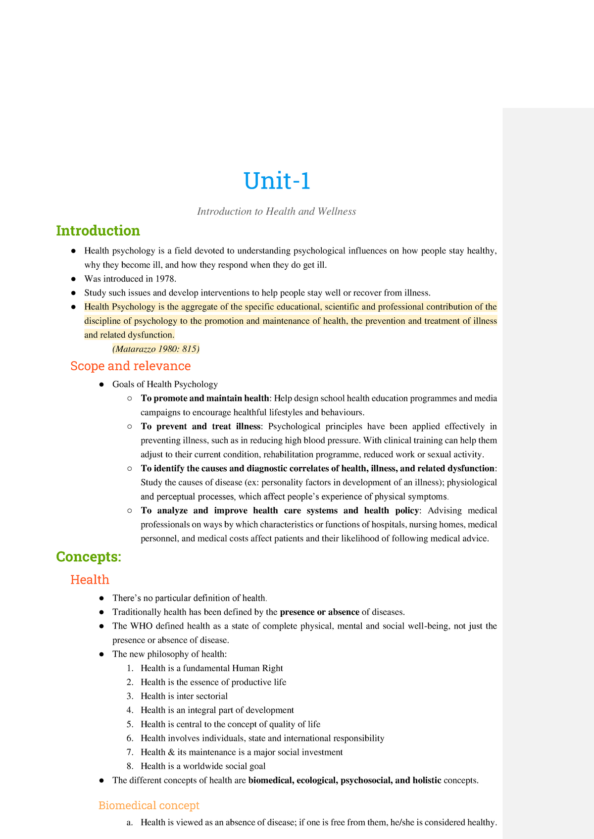 Health and Wellness Notes1146 Health Psychology Christ University