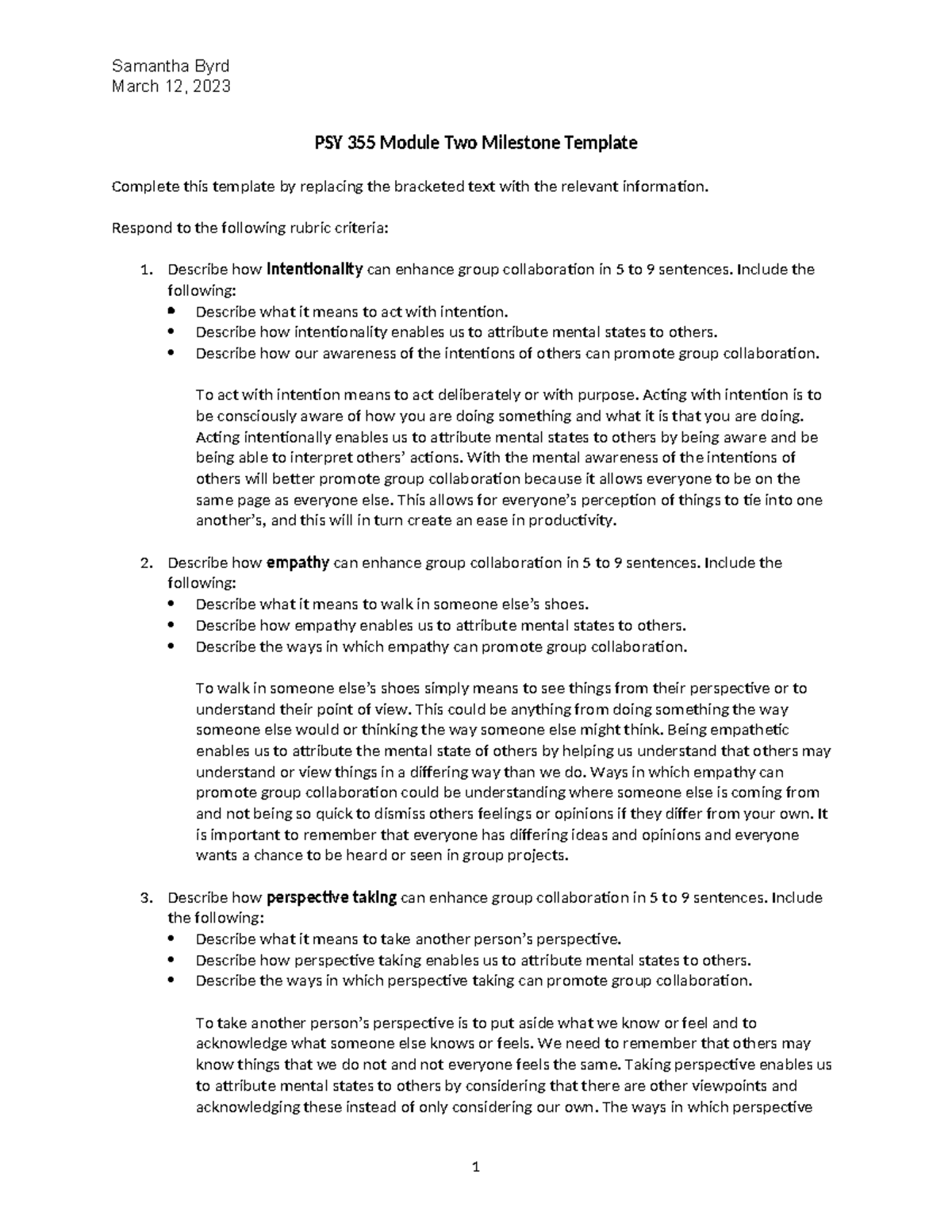 PSY 355 Module Two Milestone Template - Samantha Byrd March 12, 2023 ...