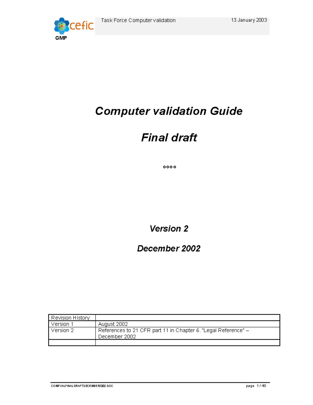 CSV 1662911357 - Test - GMP COMPVALFINALDRAFTDECEMBER2002 page 1 / 40 ...