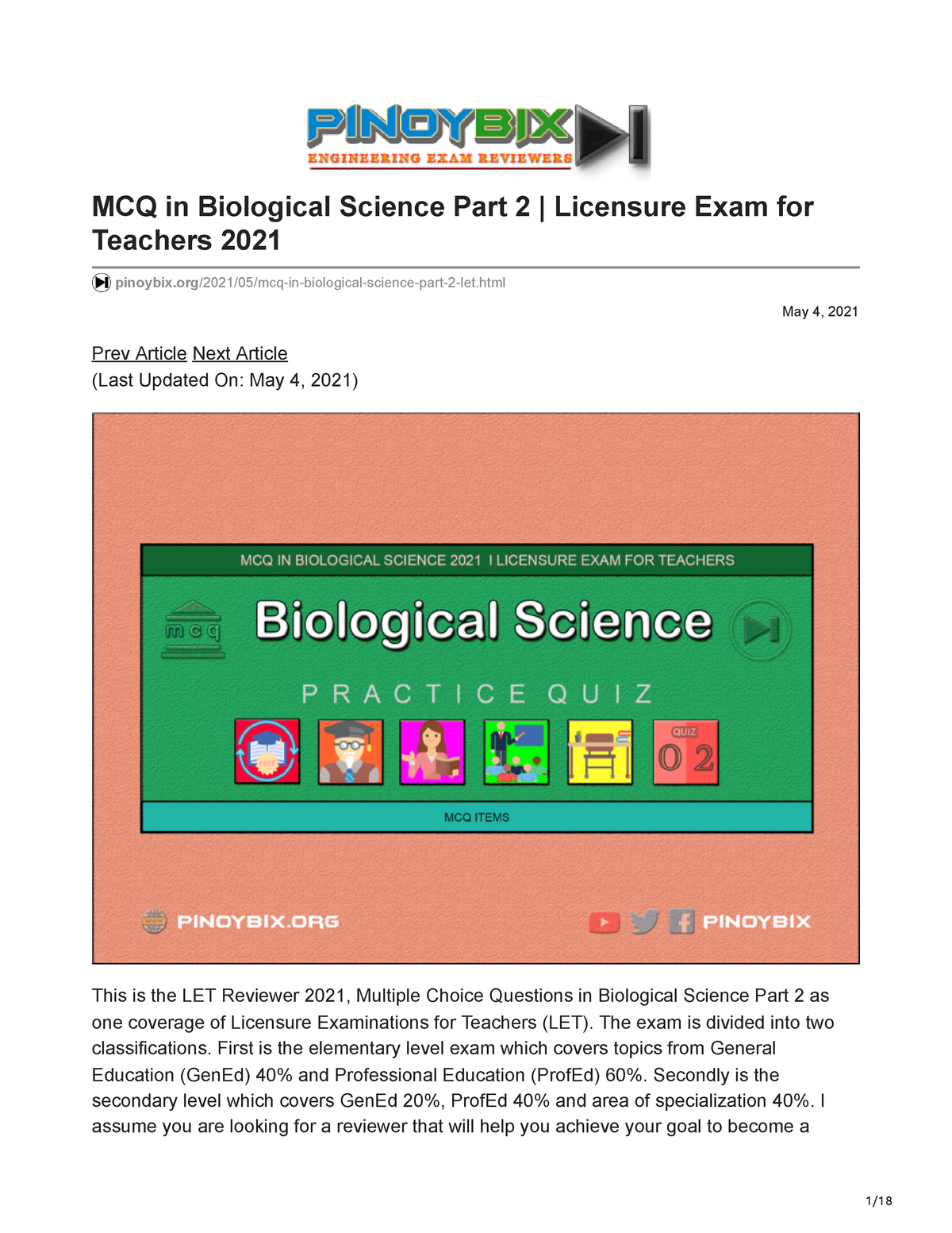 Pinoybix.org-MCQ In Biological Science Part 2 Licensure Exam For ...