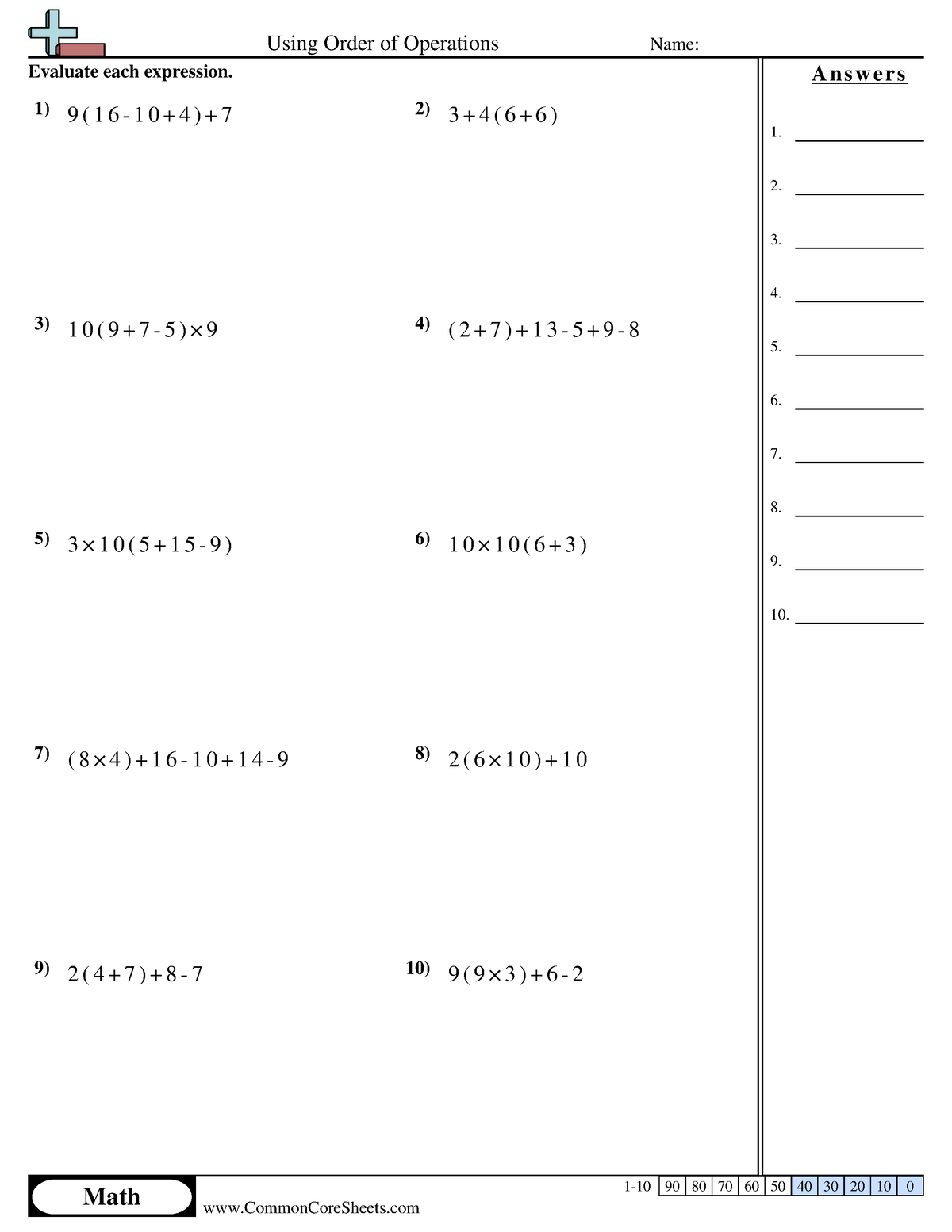 Operations - fasflljjfdak - Using Order of Operations Name: Answer Key ...