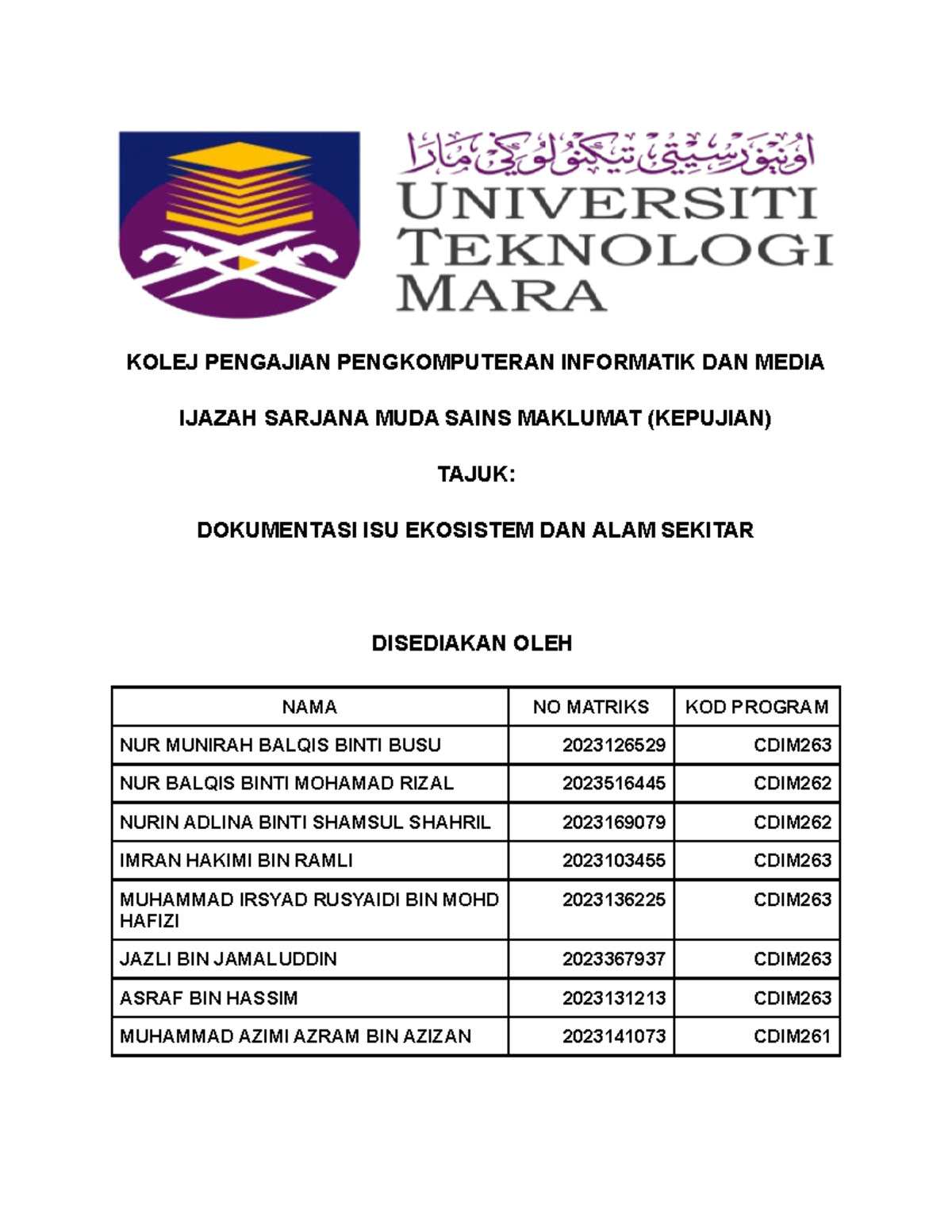 Group Assignment Ctu552 Kolej Pengajian Pengkomputeran Informatik Dan