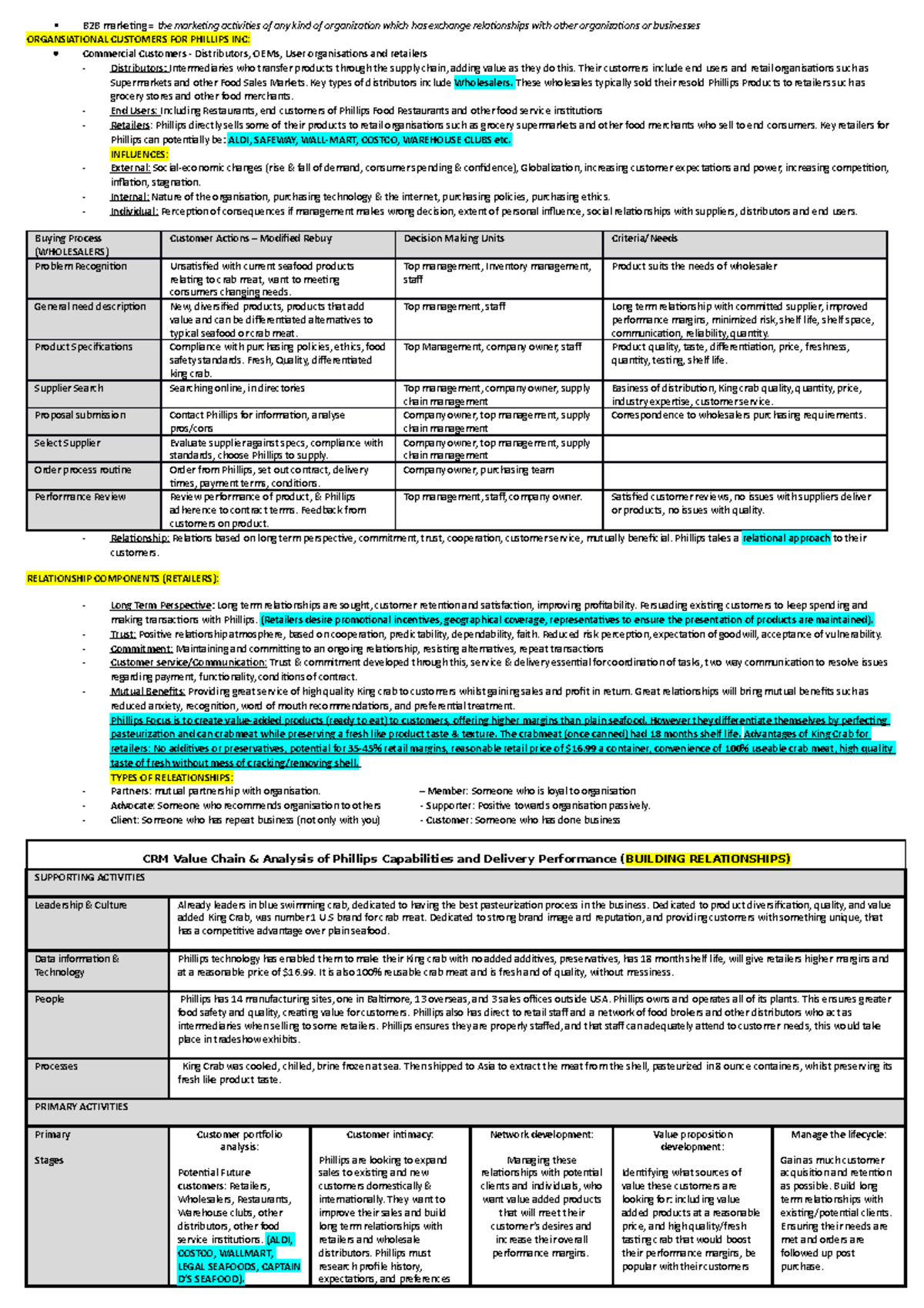 Cheat sheet, chapters 1-12 - B2B marketing = the marketing activities ...