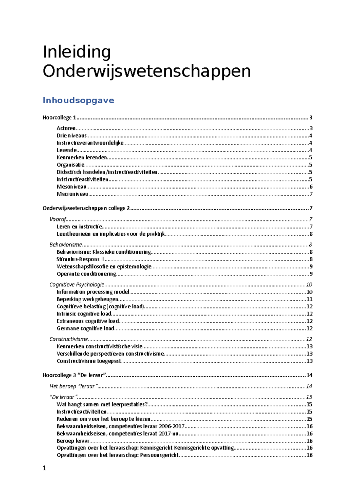 Samenvatting Inleiding Onderwijswetenschappen - Inleiding ...