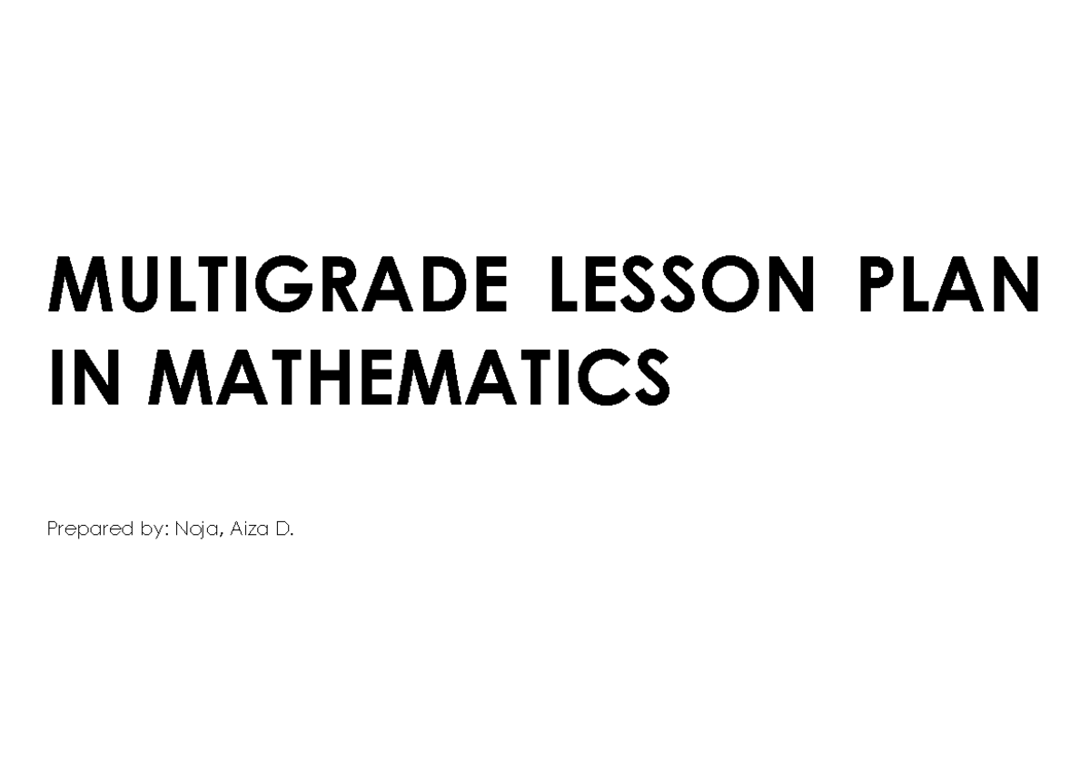 Multigrade Lesson PLAN IN Mathematics Grade 1 AND 2 - MULTIGRADE LESSON ...