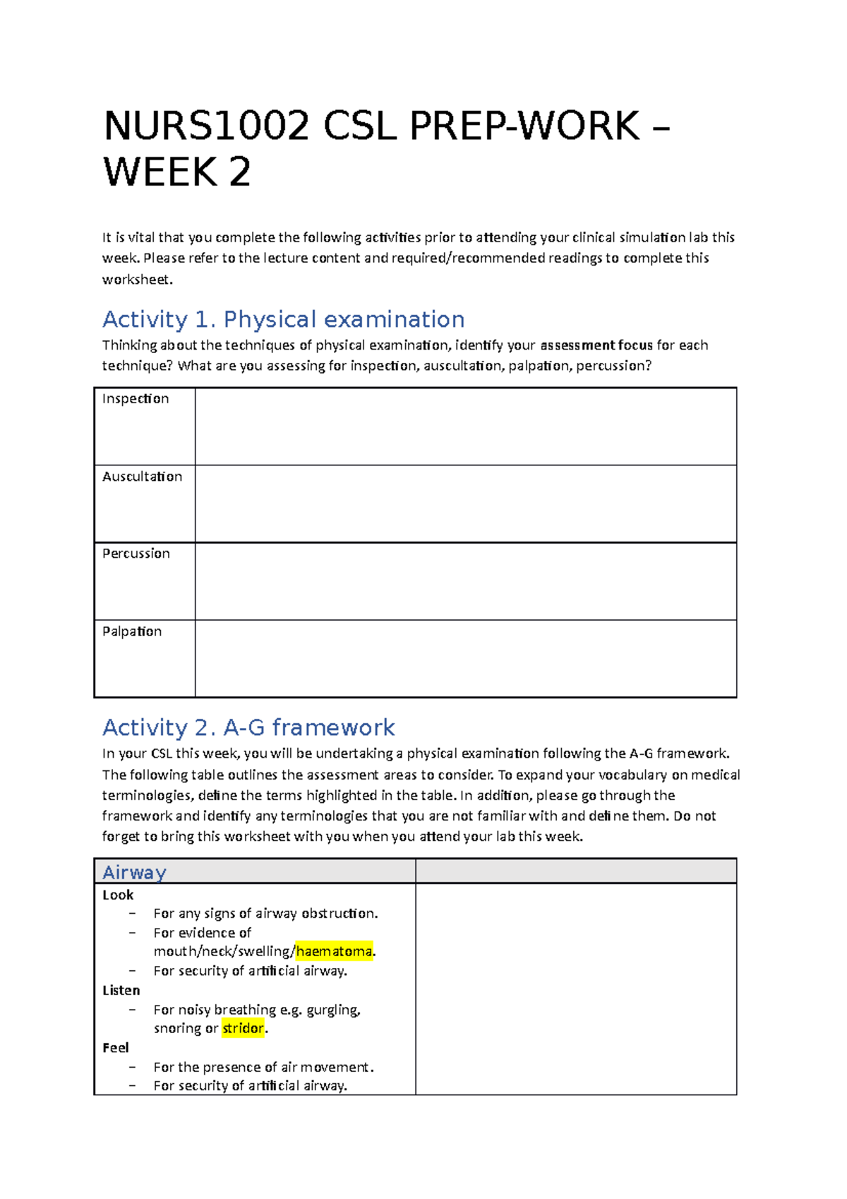 CSL Week 2 Prep-work-3 - Nursing - NURS1002 CSL PREP-WORK – WEEK 2 It ...