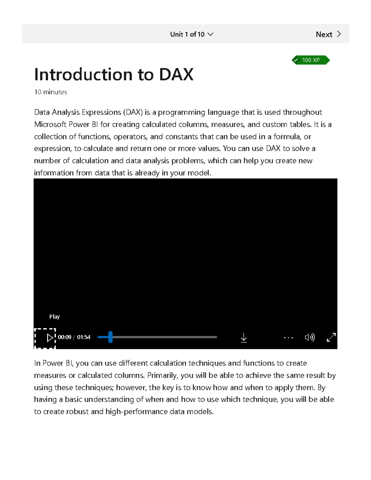 Introduction to DAX - Learn Microsoft Docs - Unit 1 of 10 ÿ Next Ā ...