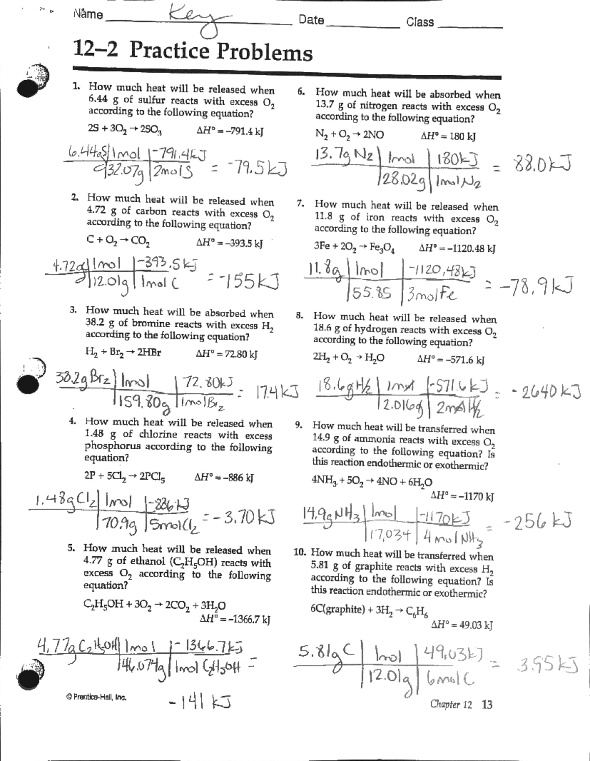 Enthalpy 122 practice key Bed science Studocu