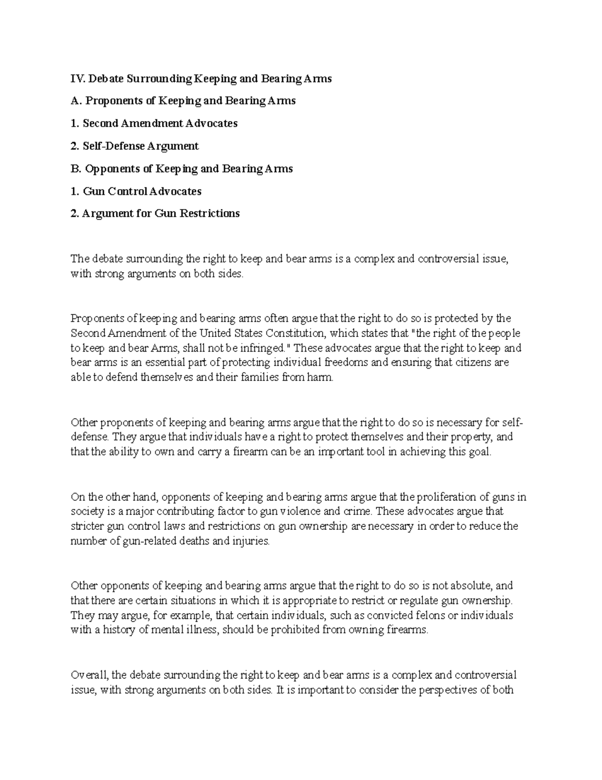 Bearing arms 4 IV. Debate Surrounding Keeping and Bearing Arms A