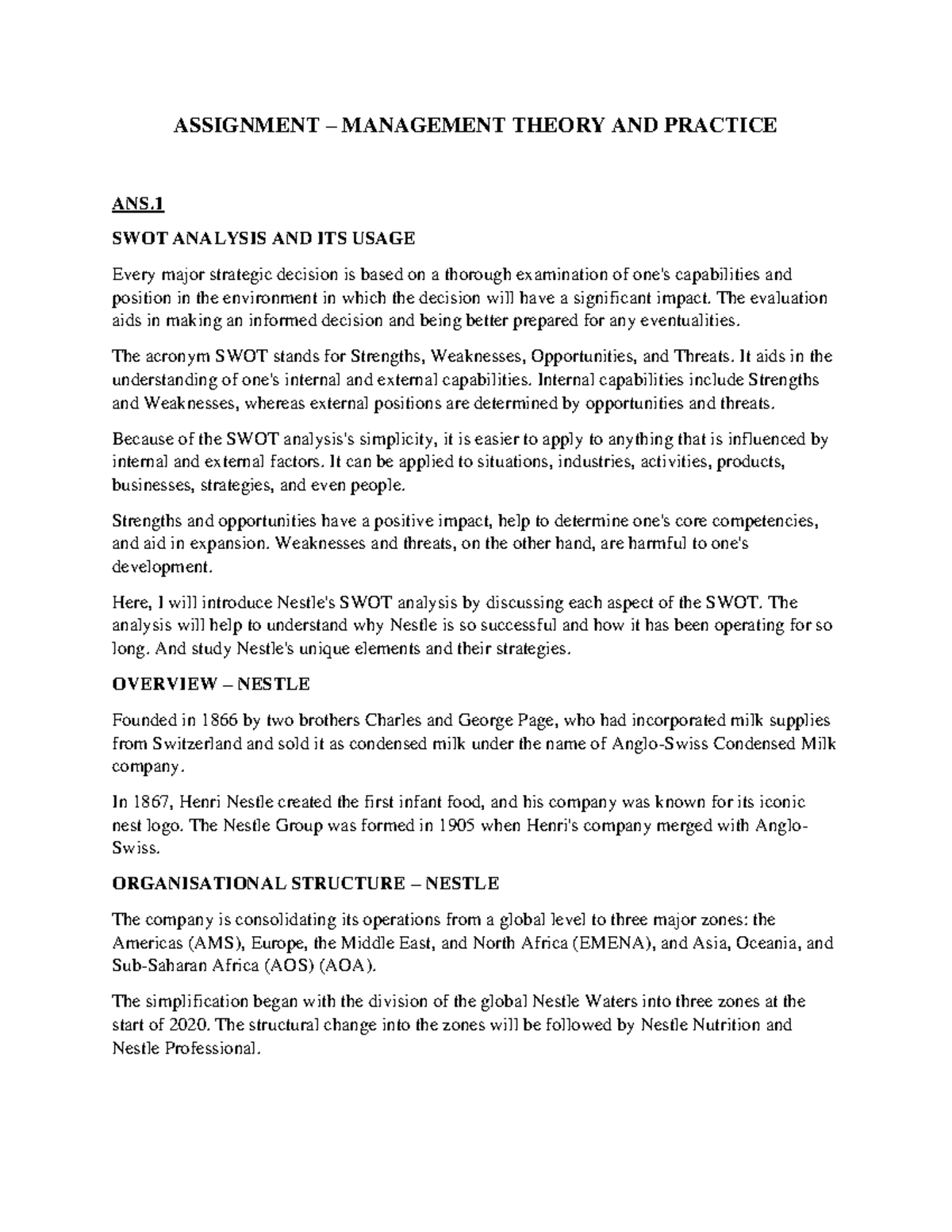 Management Theory & Practice - ASSIGNMENT – MANAGEMENT THEORY AND ...