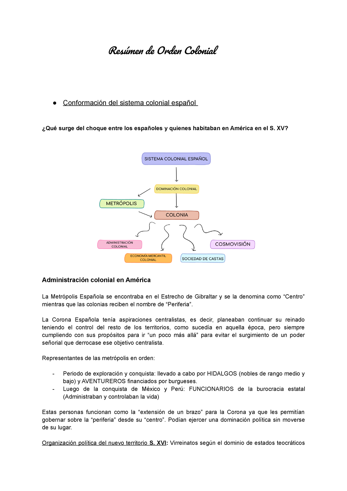 SOLUTION: Resumen sistema colonial espa ol en america - Studypool