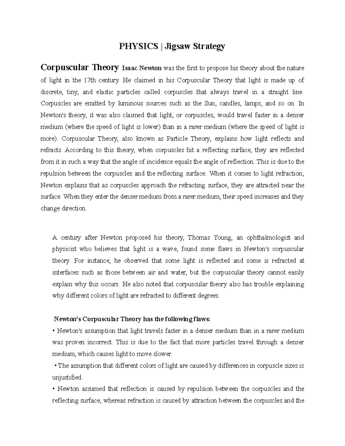 Jigsaw- Strategy - n/a - PHYSICS | Jigsaw Strategy Corpuscular Theory ...