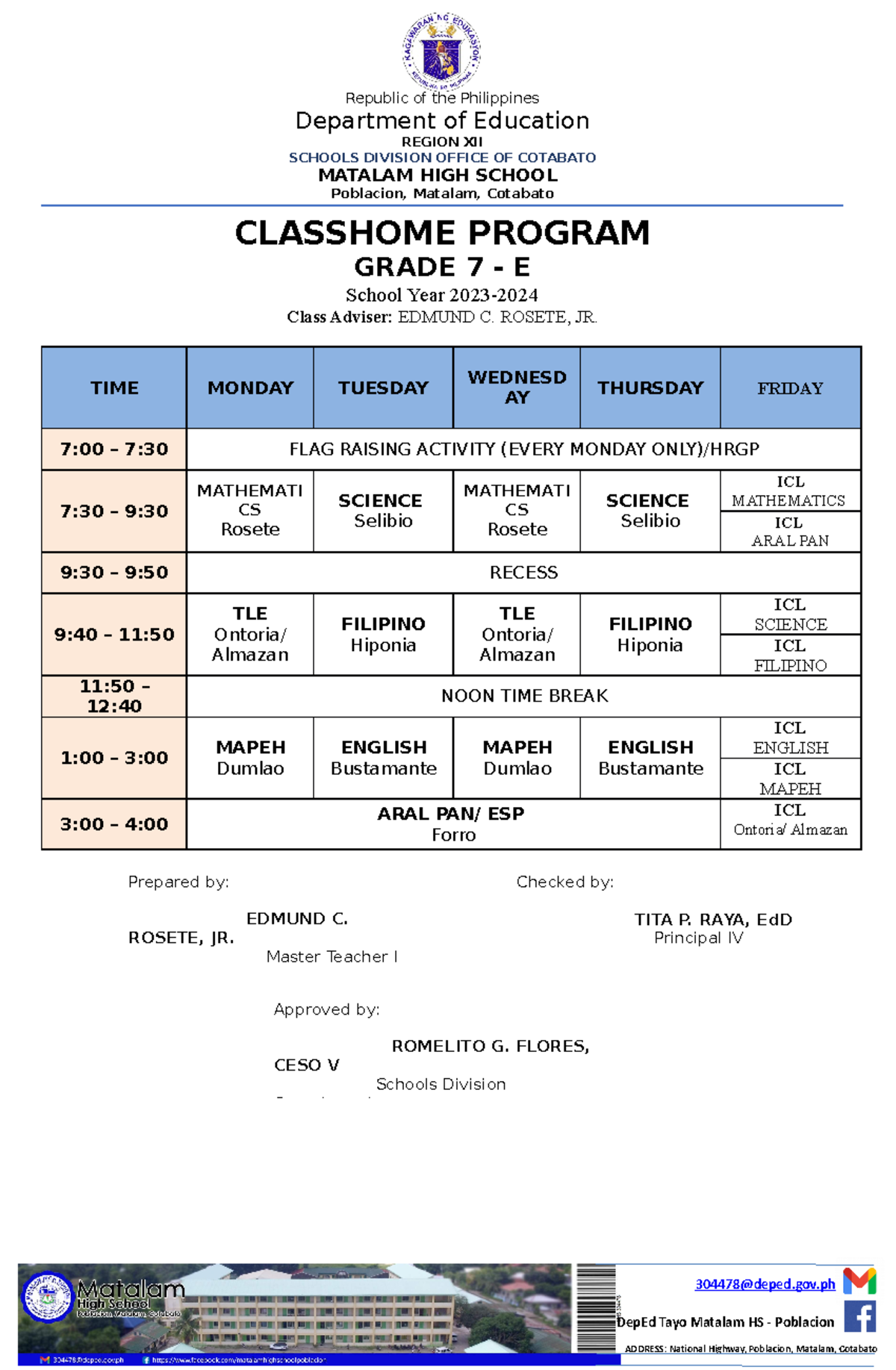 Classhome Program Grade 7E final 2 - Republic of the Philippines ...