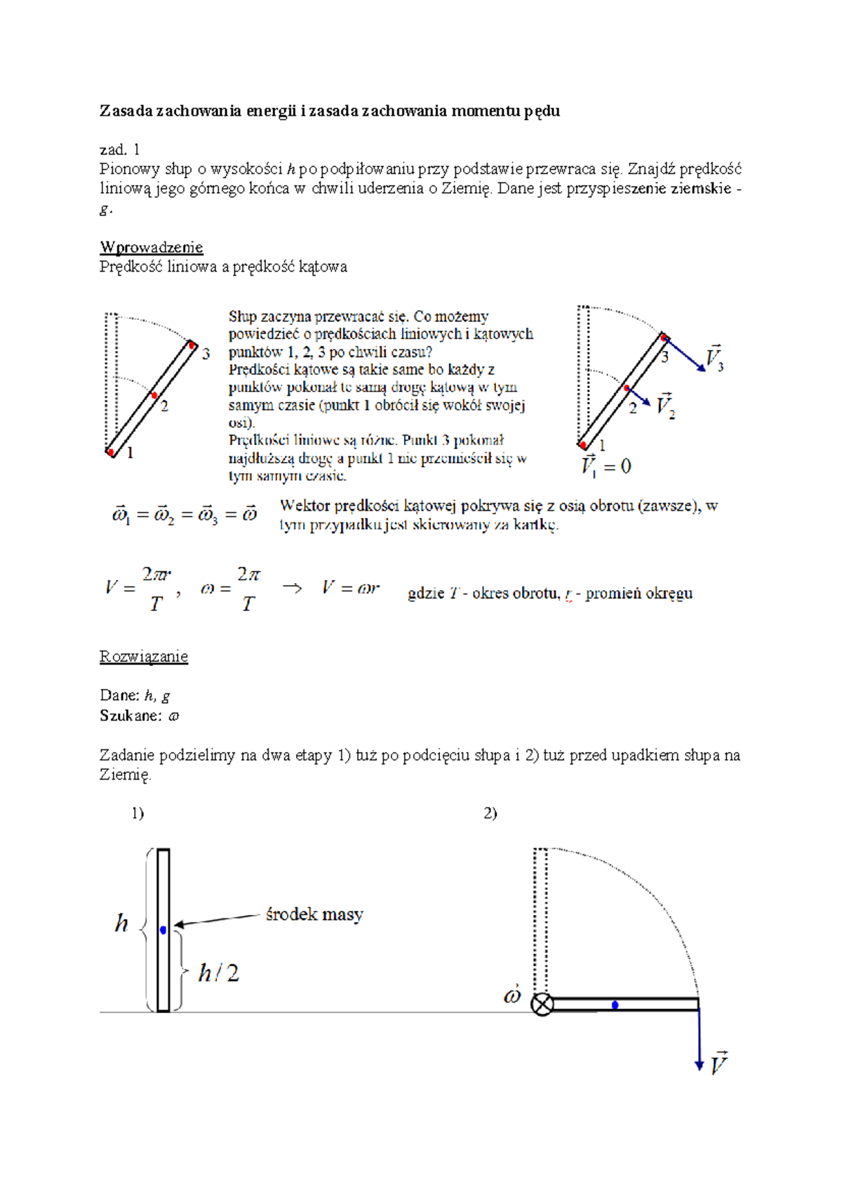 Zadania 3 - Zasada Zachowania Energii I Zasada Zachowania Momentu Pędu ...
