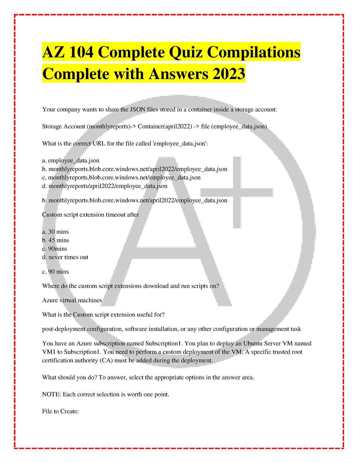 AZ 104 Complete Quiz Compilations Complete With Answers 2023 Employee   Thumb 1200 1553 