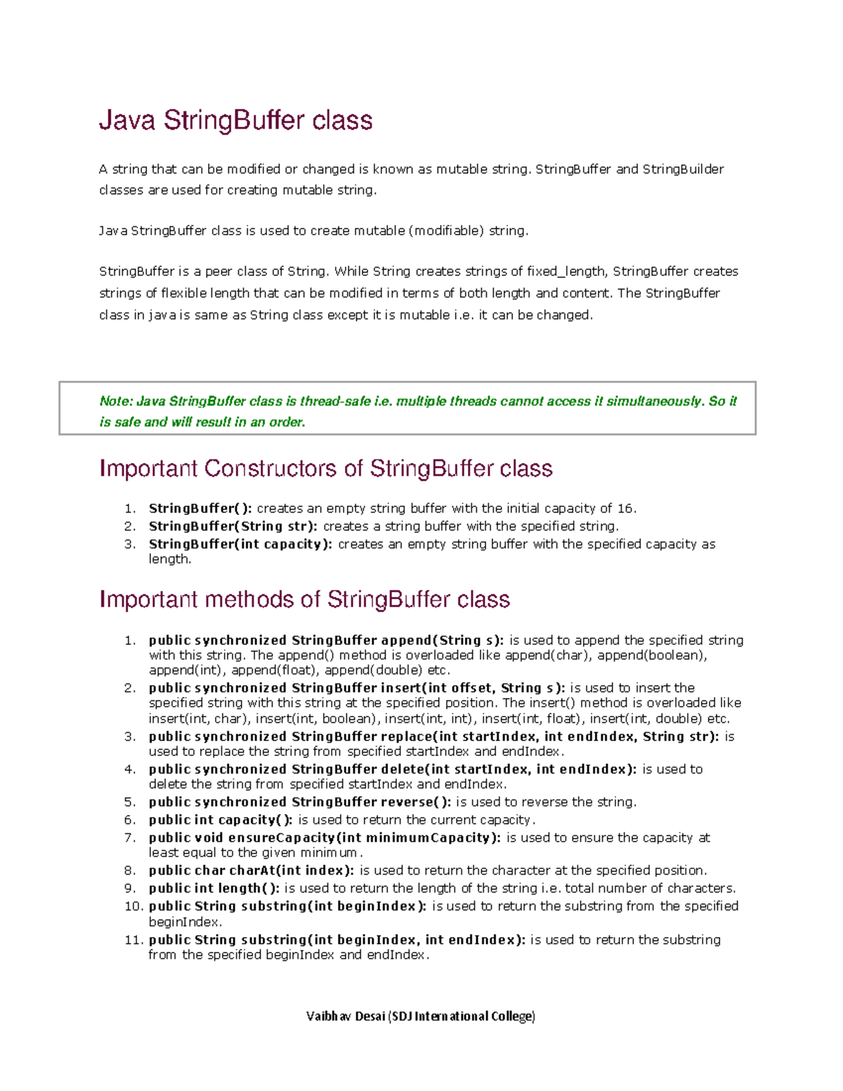 Java String Buffer class - Bachelor in Communications - VNSGU - Studocu