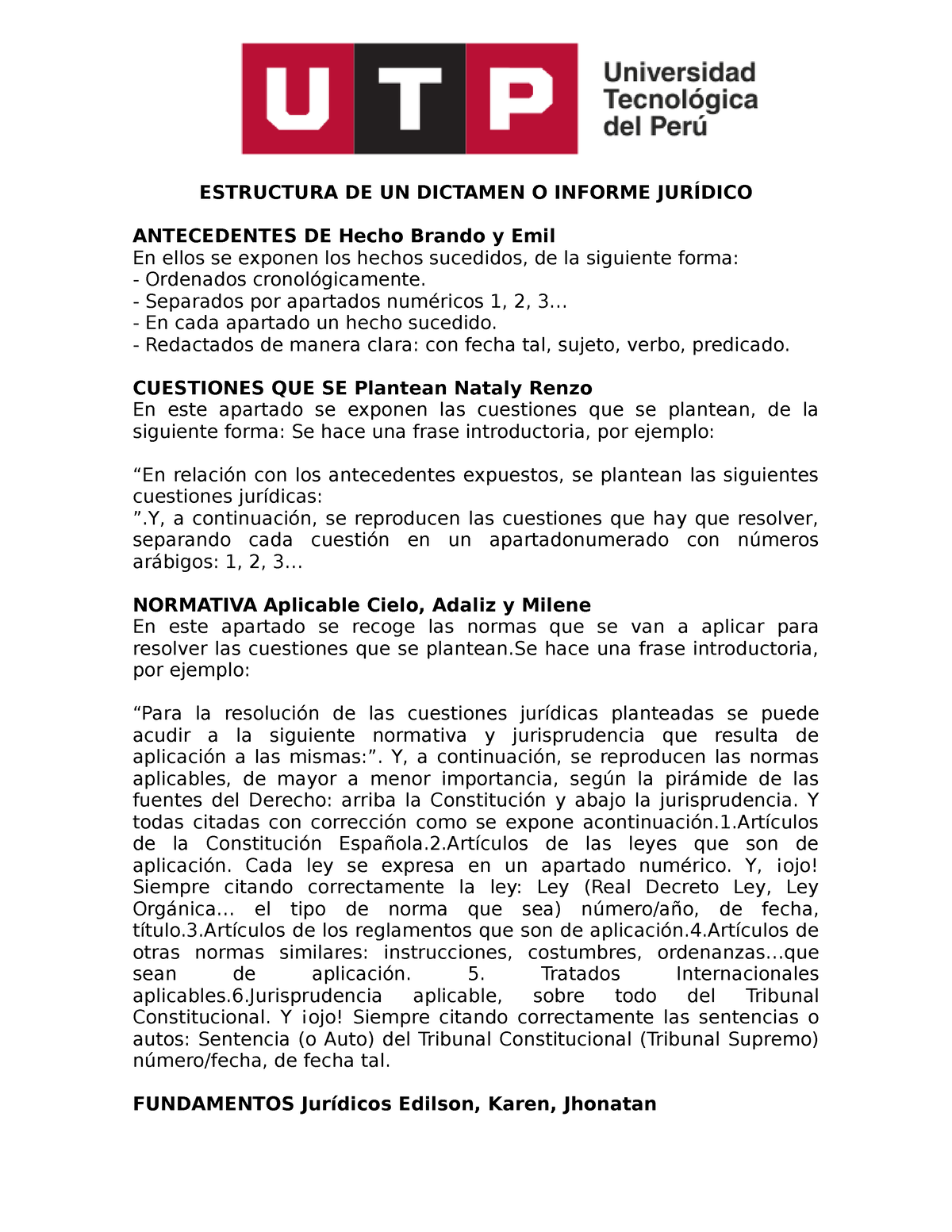 Estructura De Un Dictamen O Informe Jurídico Estructura De Un