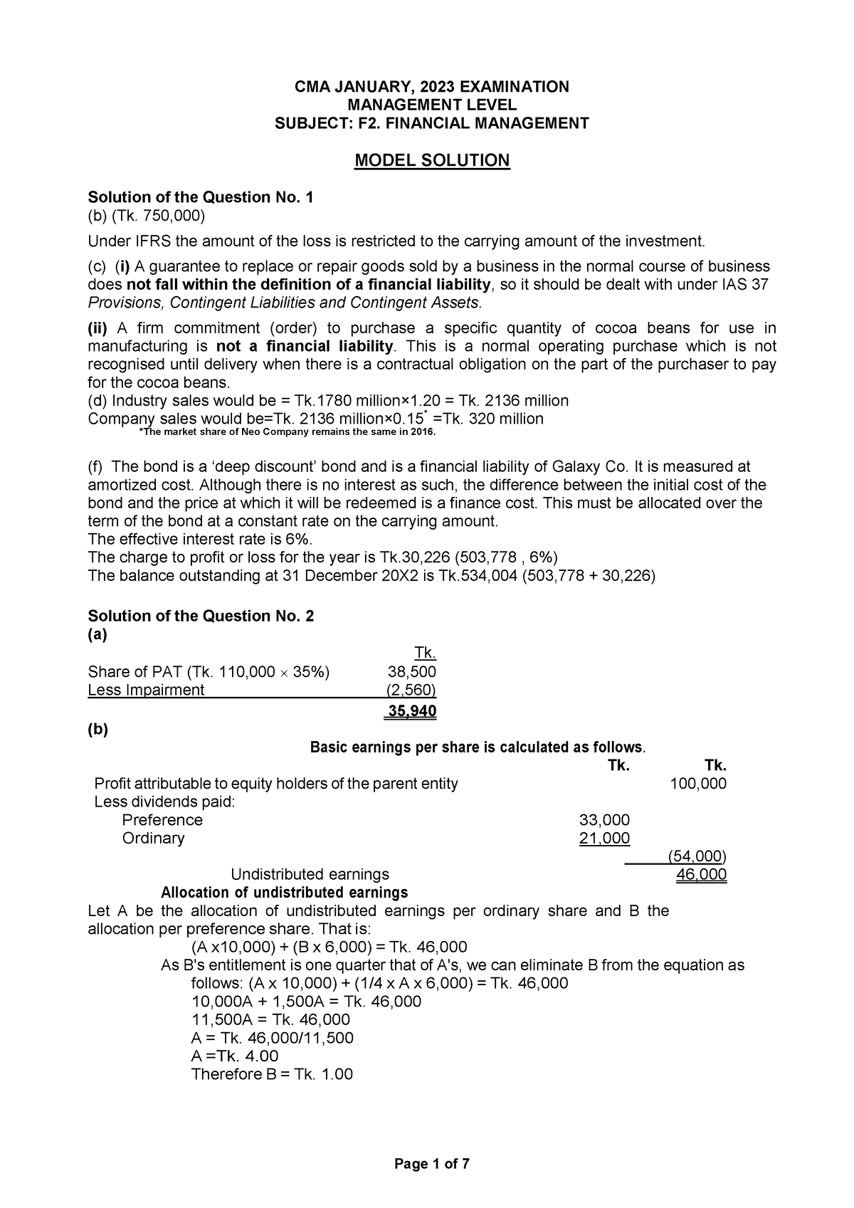 2023-01 Icmab ML F2 Sol Jan 2023 - CMA JANUARY, 2023 EXAMINATION ...