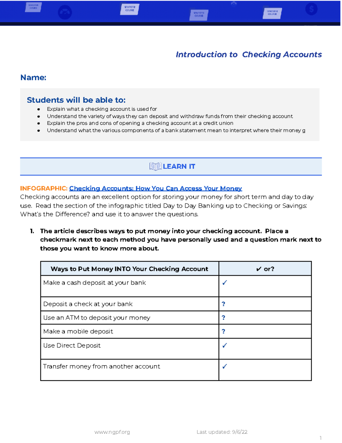 Introduction to Checking Accounts - Introduction to Checking Accounts ...