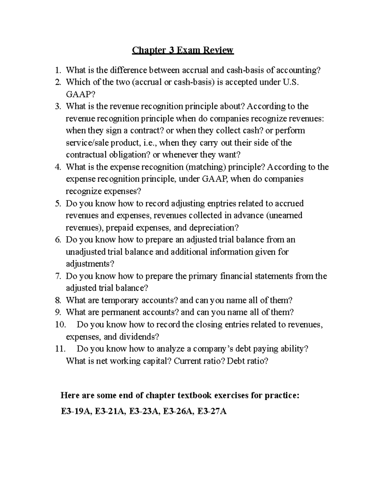 FIN ACC 201 CH 3 Exam Review - Chapter 3 Exam Review What is the ...