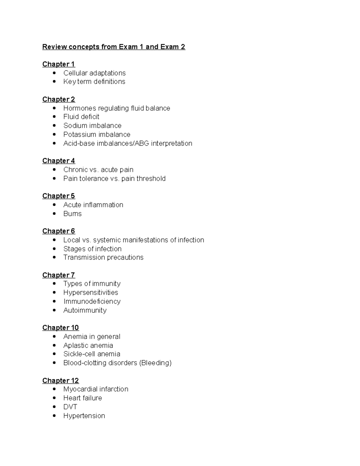 Patho Final Topics-1 - Review concepts from Exam 1 and Exam 2 Chapter 1 ...