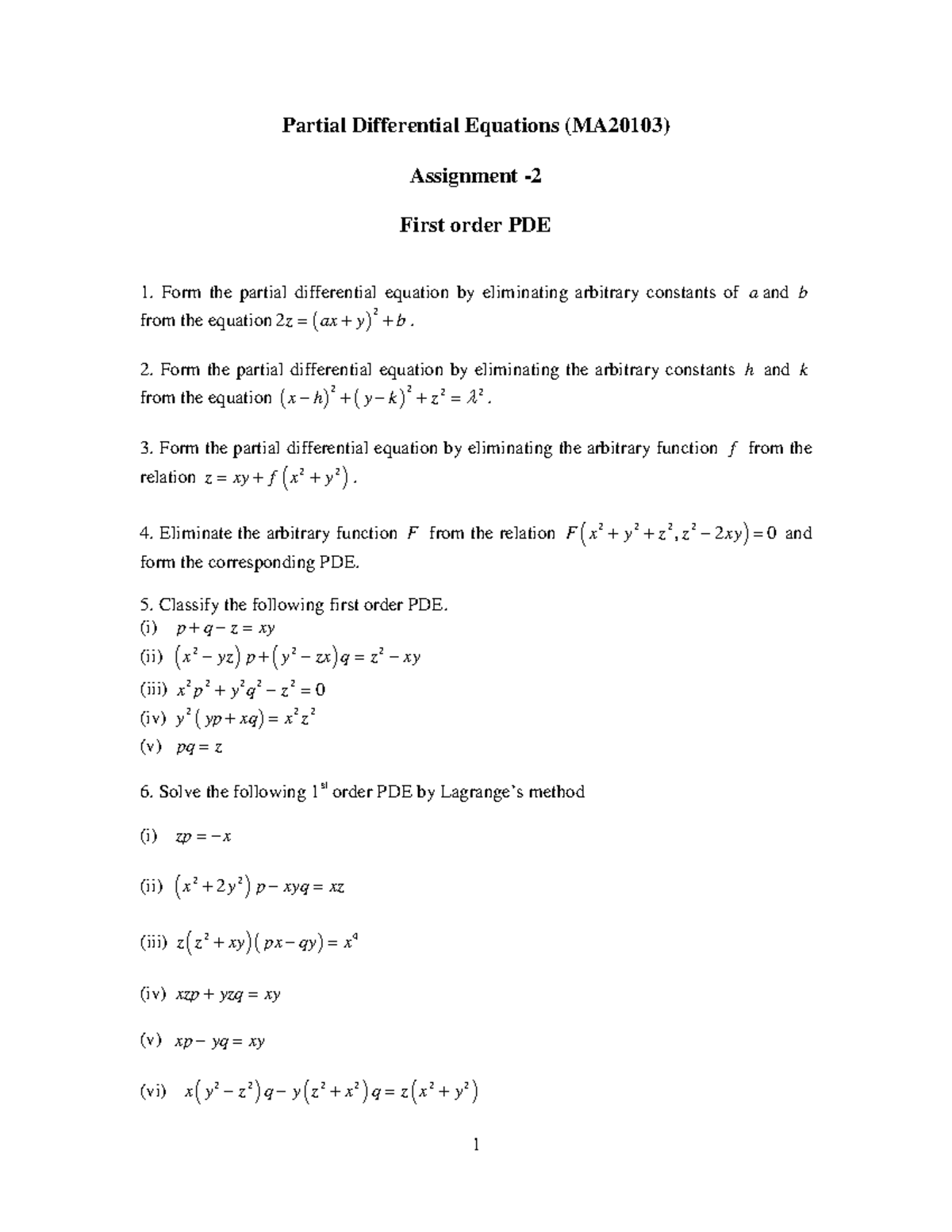 PDE Asgn-2 - Practice material shared by professor - 1 Partial ...