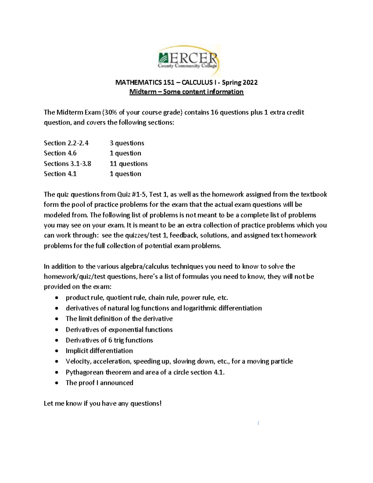 Calculus I Midterm Exam Spring 2022 - Studocu