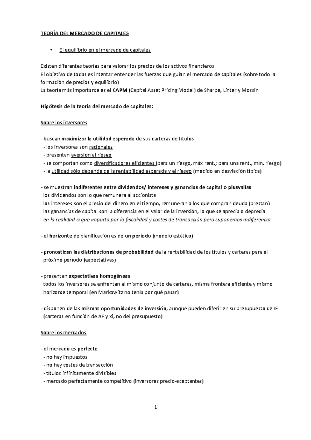 Teoría del mercado de capitales - TEORÍA DEL MERCADO DE CAPITALES El ...