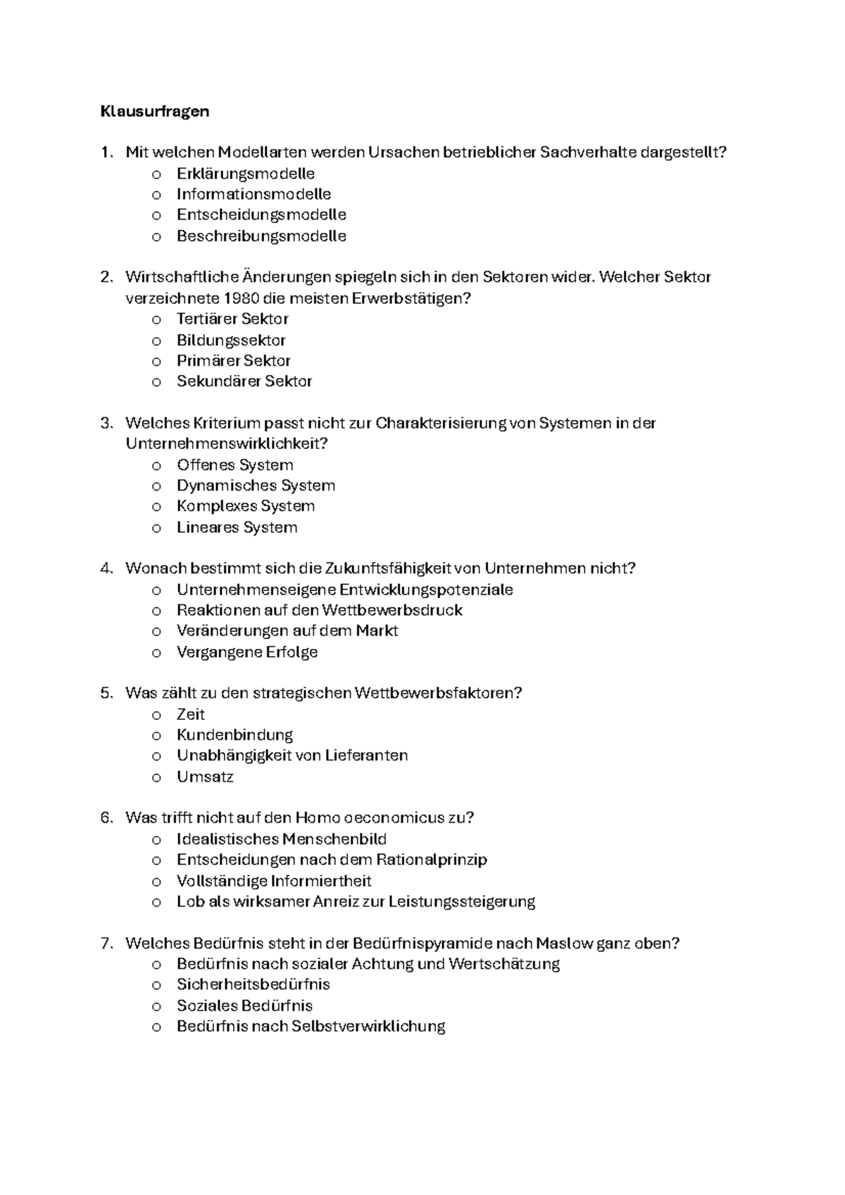Klausurfragen BBWL Einführung und Vertiefung - Klausurfragen Mit ...