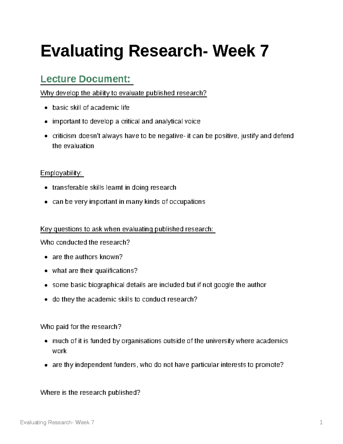 Evaluating Research- Week 7 - C. and Roe, C. A. (2014) Reframing voices ...