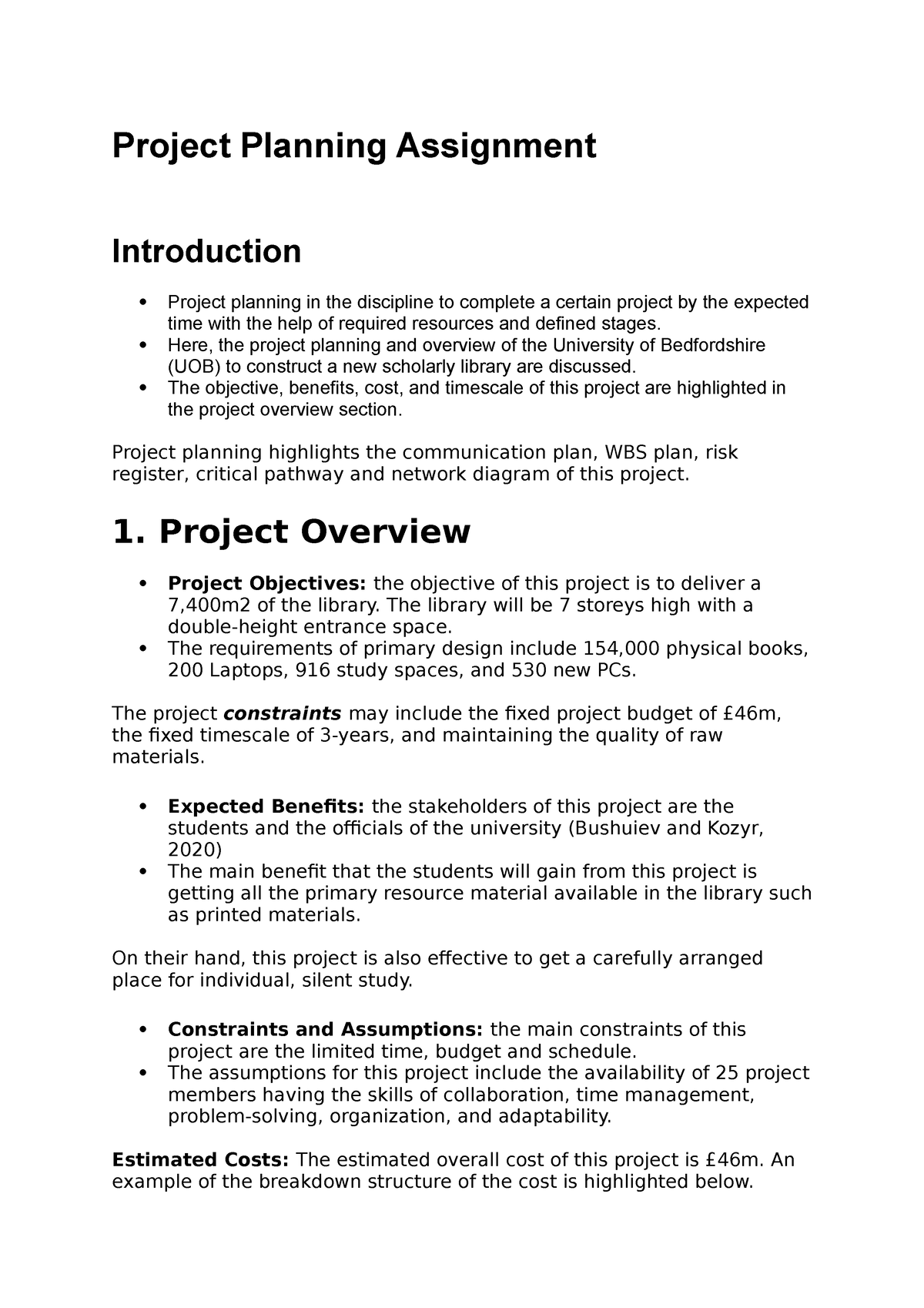 project planning assignment