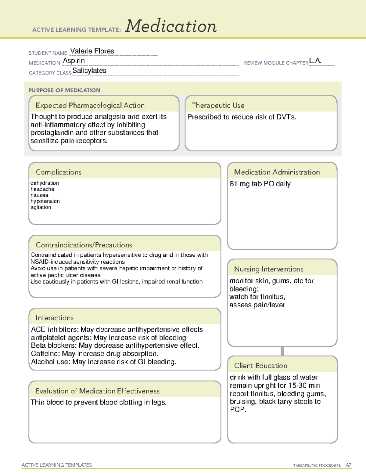 Ati medication form aspirin ACTIVE LEARNING TEMPLATES THERAPEUTIC