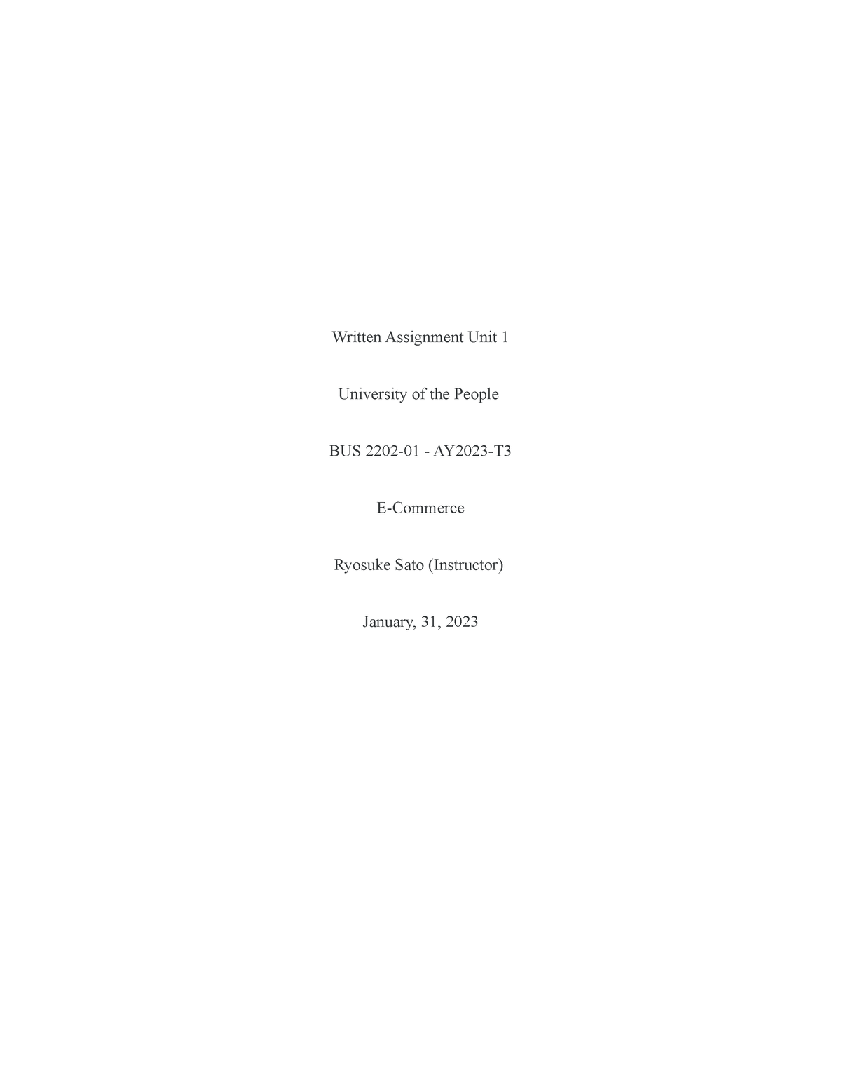 Written assignment 1 E- commerce - Written Assignment Unit 1 University ...