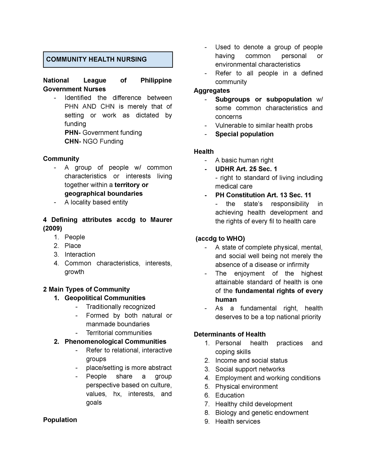 CHN Midterm - A Synthesis Of All The Lessons Discussed For The First ...