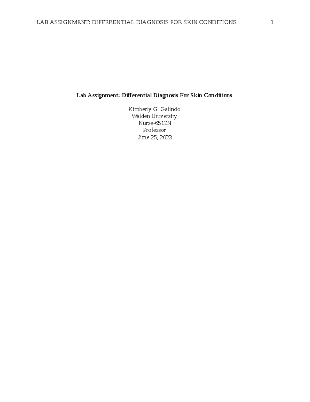 lab assignment differential diagnosis for skin conditions