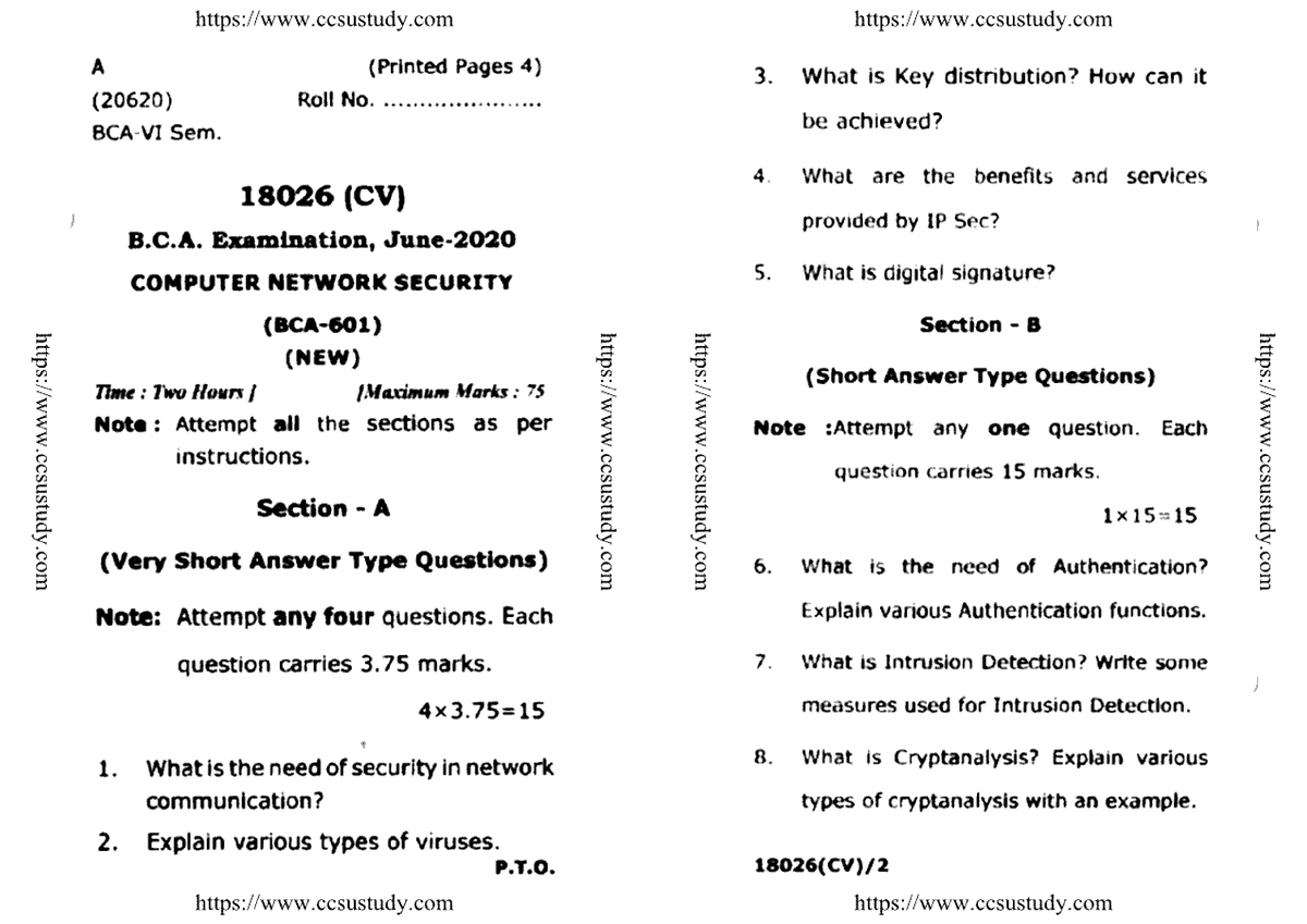 Bca 6 Sem Computer Network Security 18026 Cv Jun 2020 - Computer ...