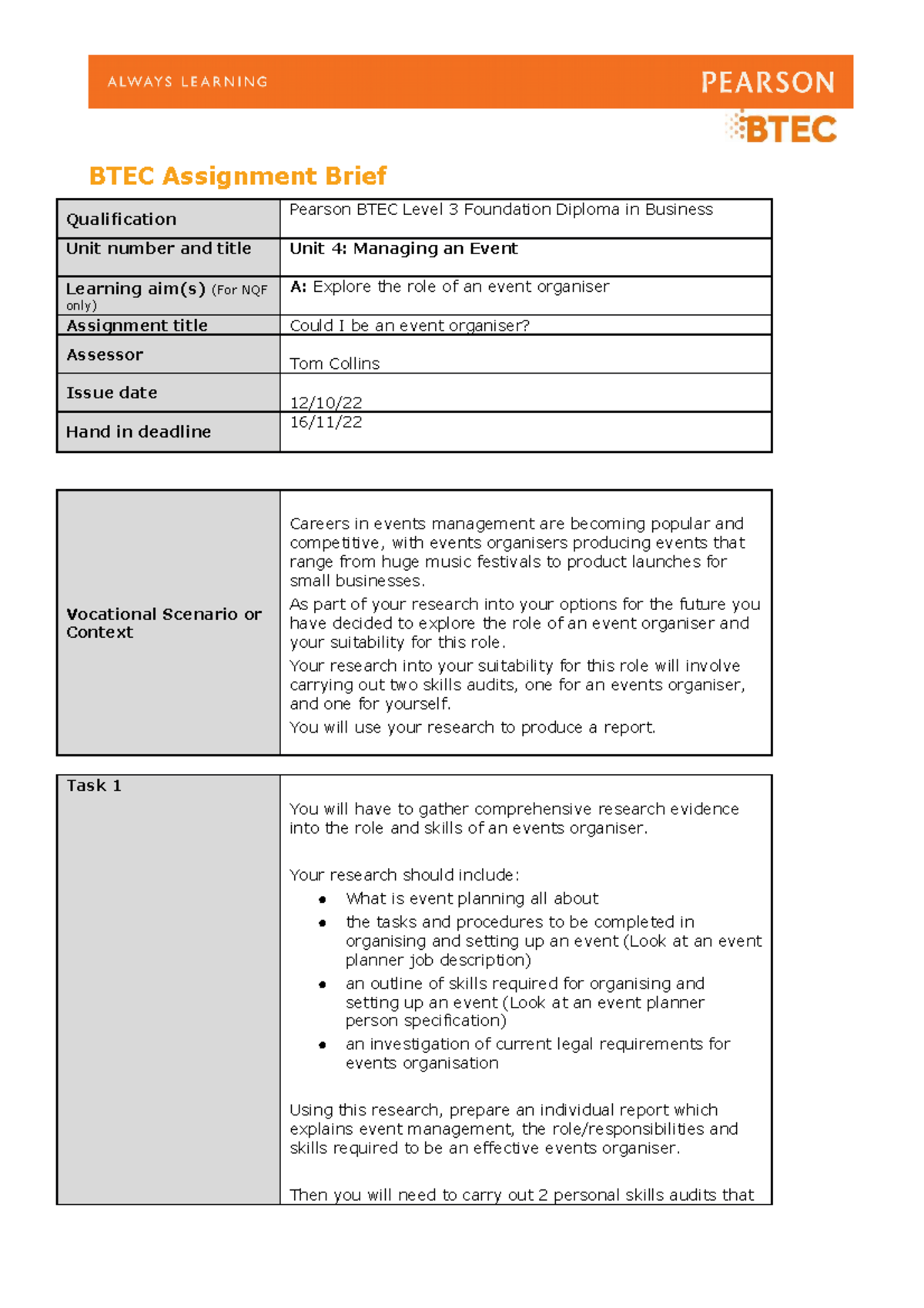 Unit 4 Assignment 1 - Merit - BTEC Assignment Brief Qualification ...