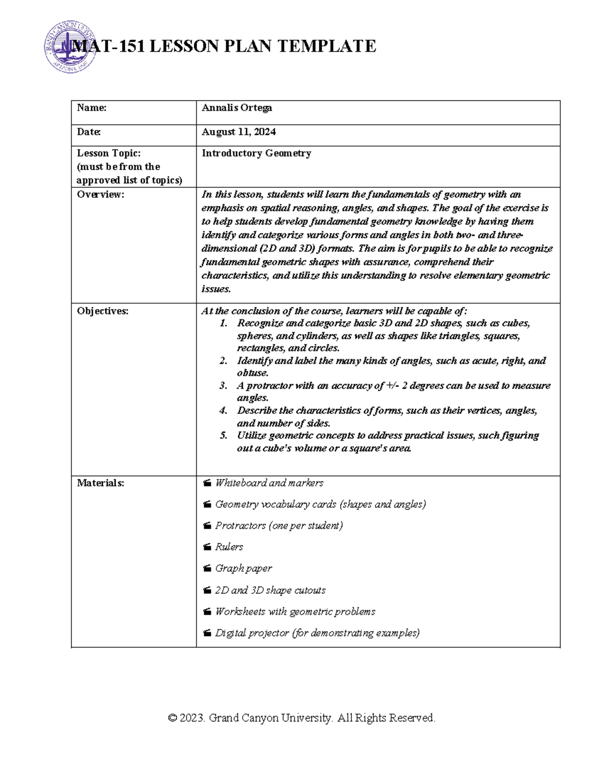 Math Porject 1 - information - MAT-151 LESSON PLAN TEMPLATE Name ...