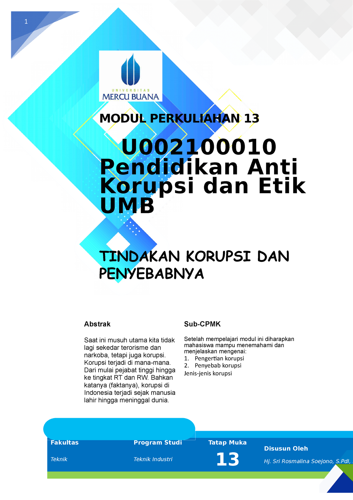 Modul Pendidikan Anti Korupsi Dan Etik UMB [TM14] - 1 MODUL PERKULIAHAN ...