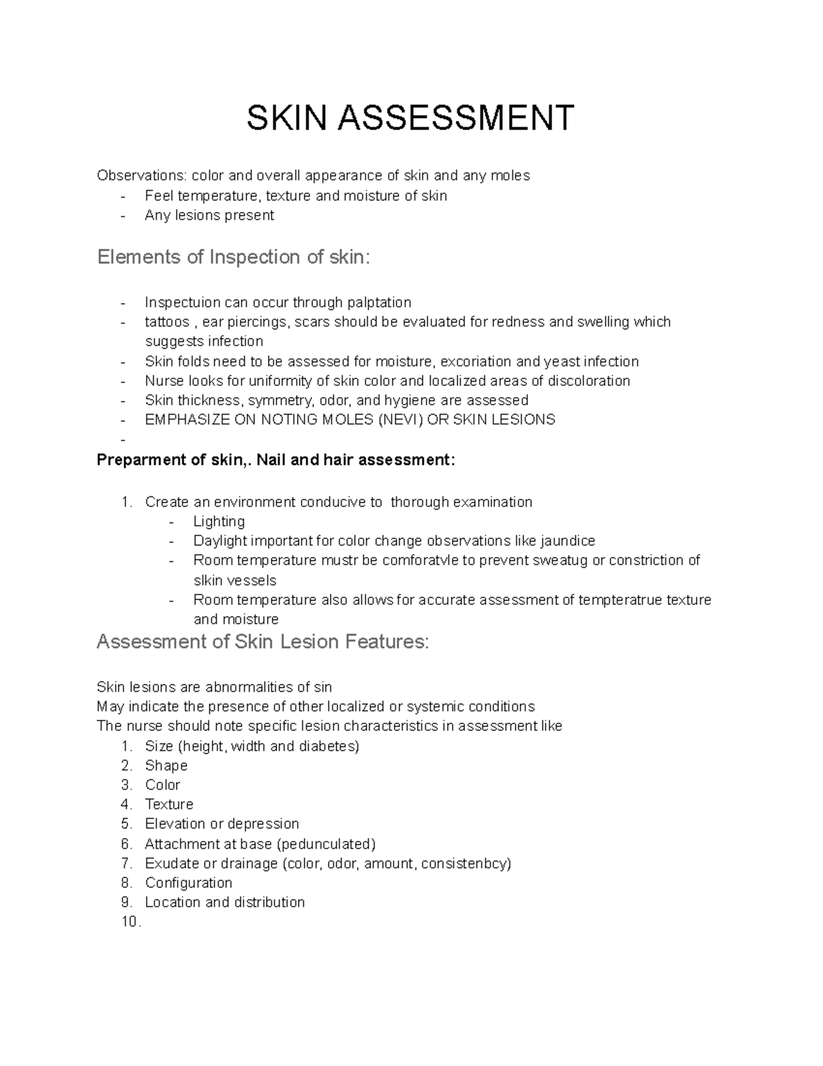 Notes Ha Assessing Skin Hair And Nails Skin Assessment Observations