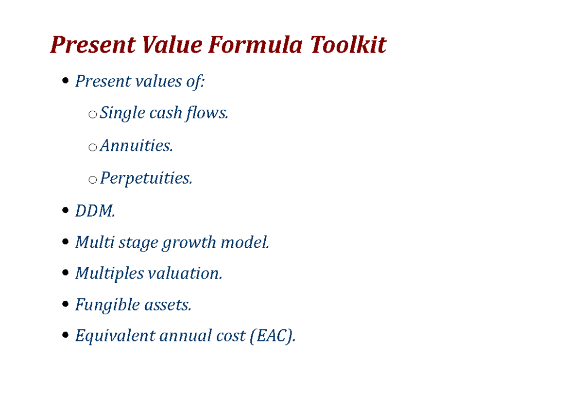 2 present value formula toolkit - Present Value Formula Toolkit Present ...