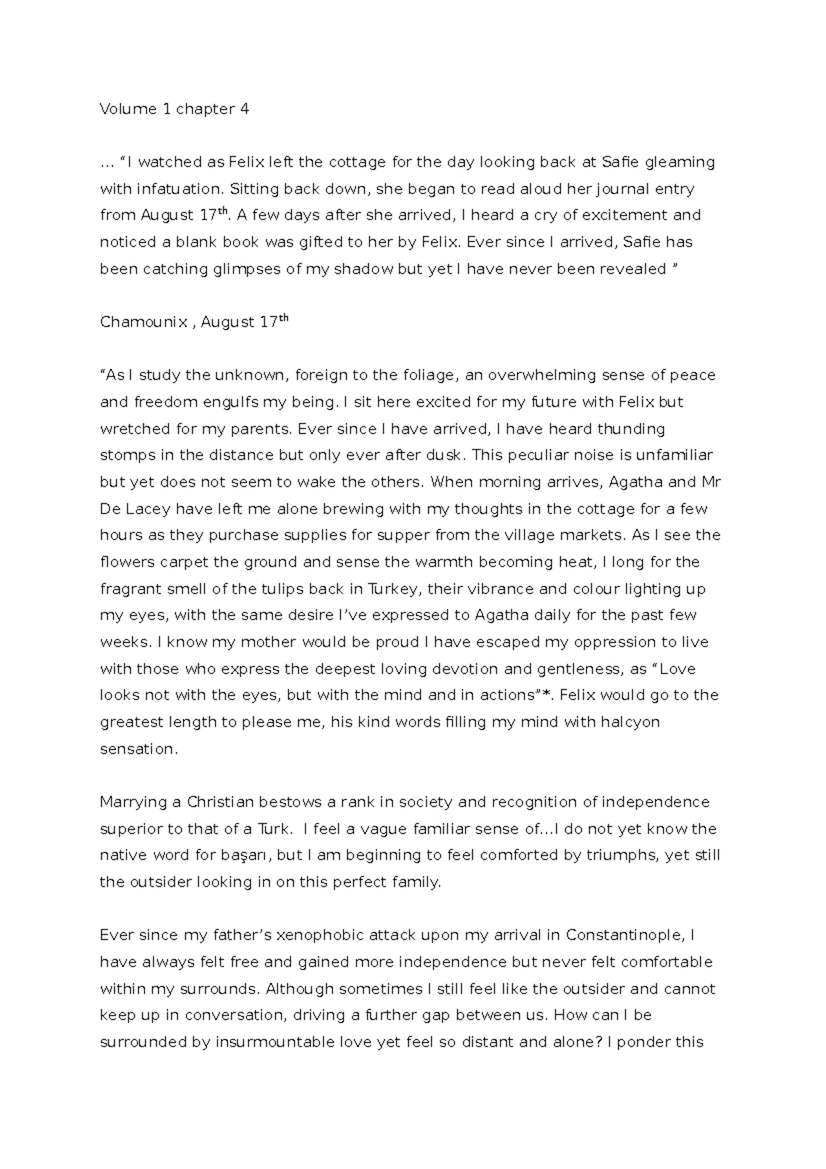 FRANKENSTEIN MISSING CHAPTER - Volume 1 chapter 4 ... “I watched as ...