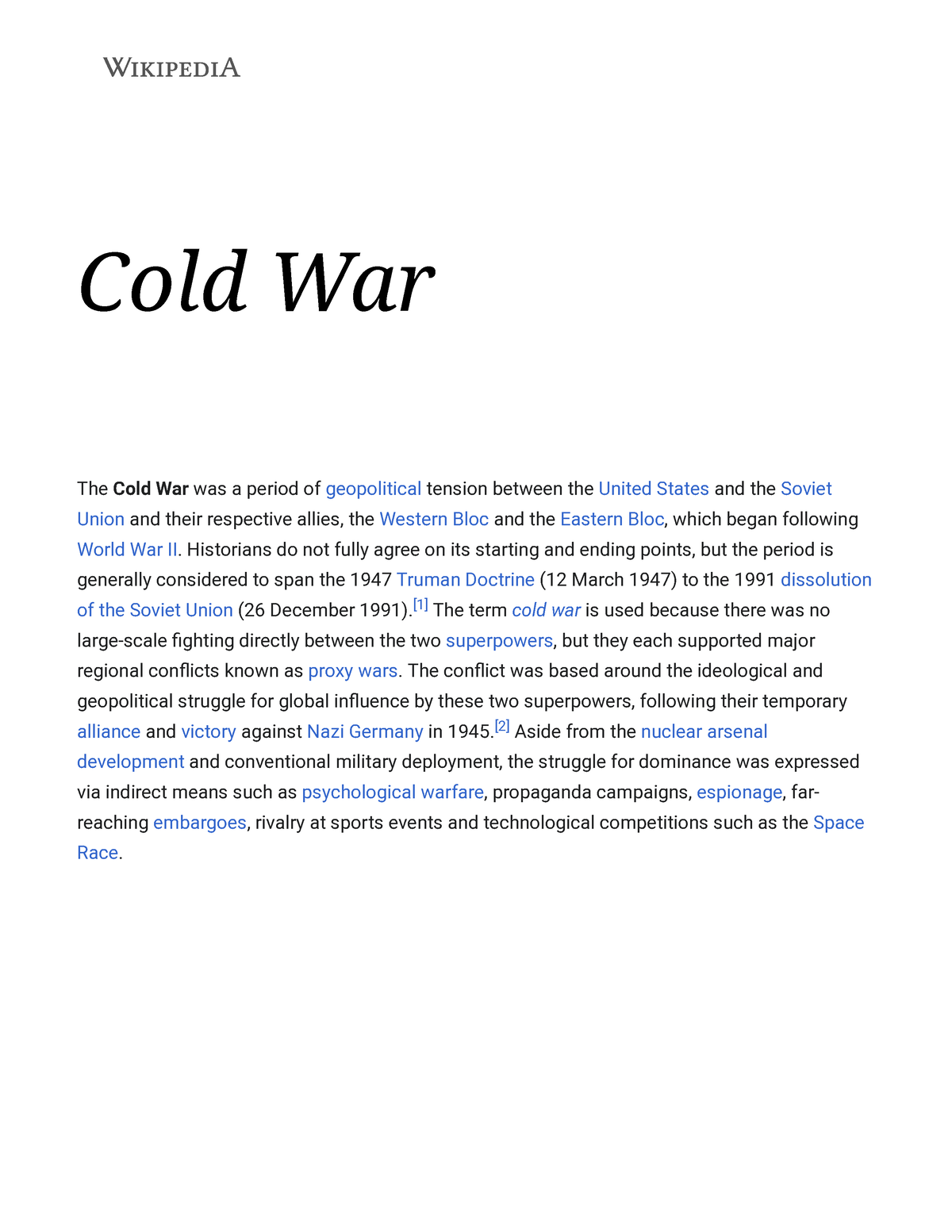 Cold War - Wikipedia - COLD WAR - Cold War The Cold War Was A Period Of ...